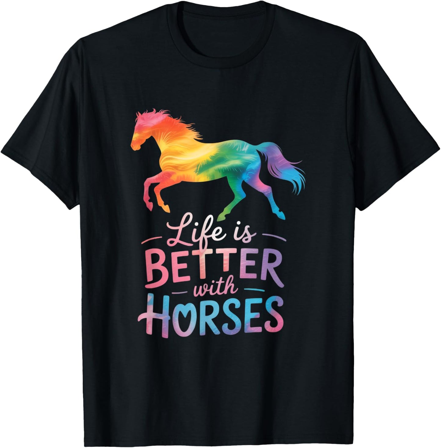 Life is Better With Horses Riding Cute Horse Girls Women T-Shirt - T-Shirt | Black