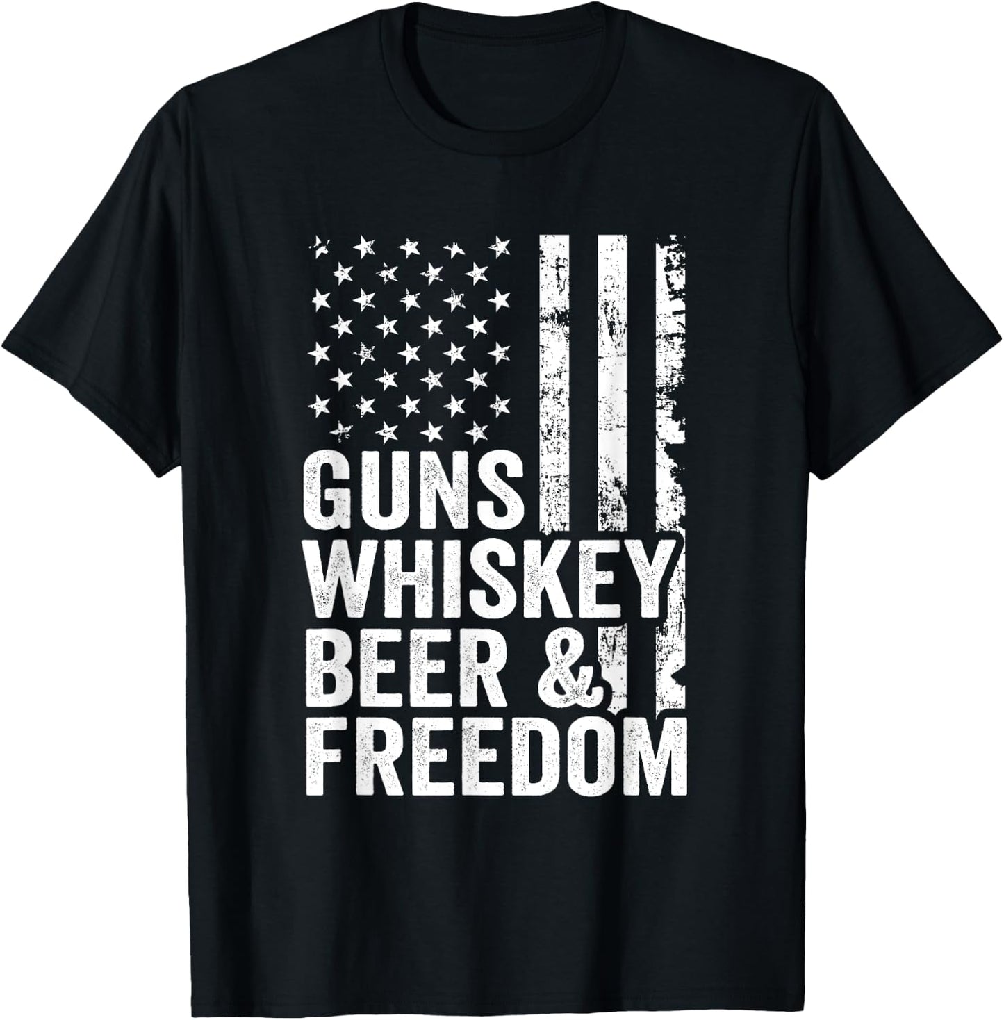 Guns Whisky Beer Freedom - Pro Guns Drinking Flag Funny Gun T-Shirt - T-Shirt | Black