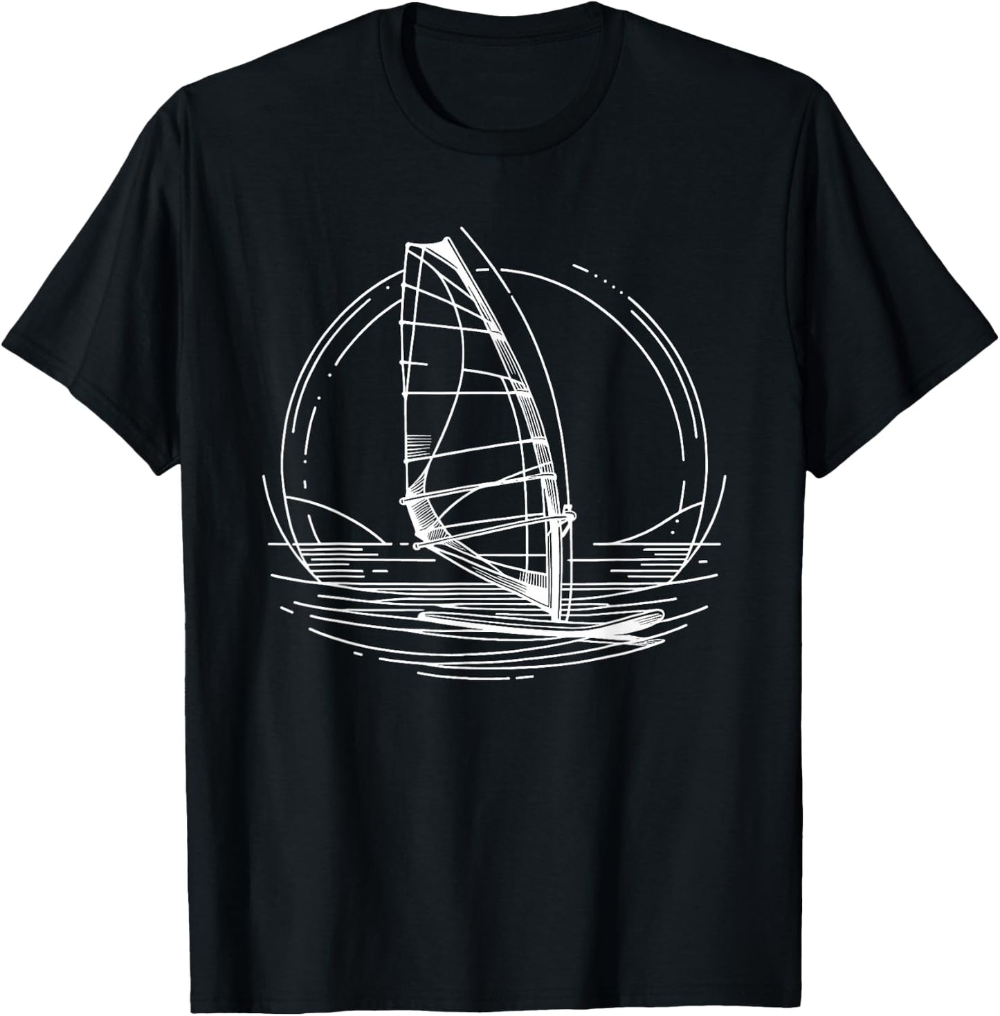 Line Art Windsurfing Windsurf Windsurfer Boardsailing T-Shirt - T-Shirt | Black
