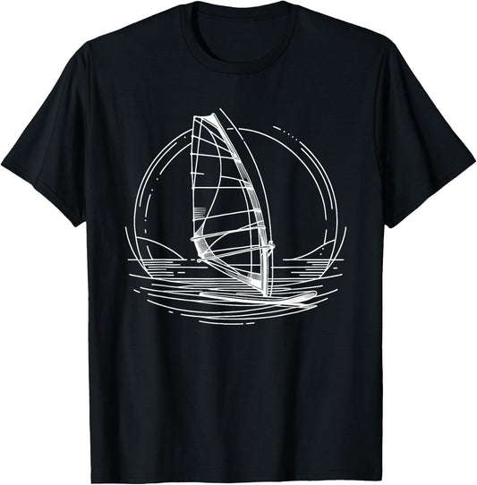 Line Art Windsurfing Windsurf Windsurfer Boardsailing T-Shirt - T-Shirt | Black