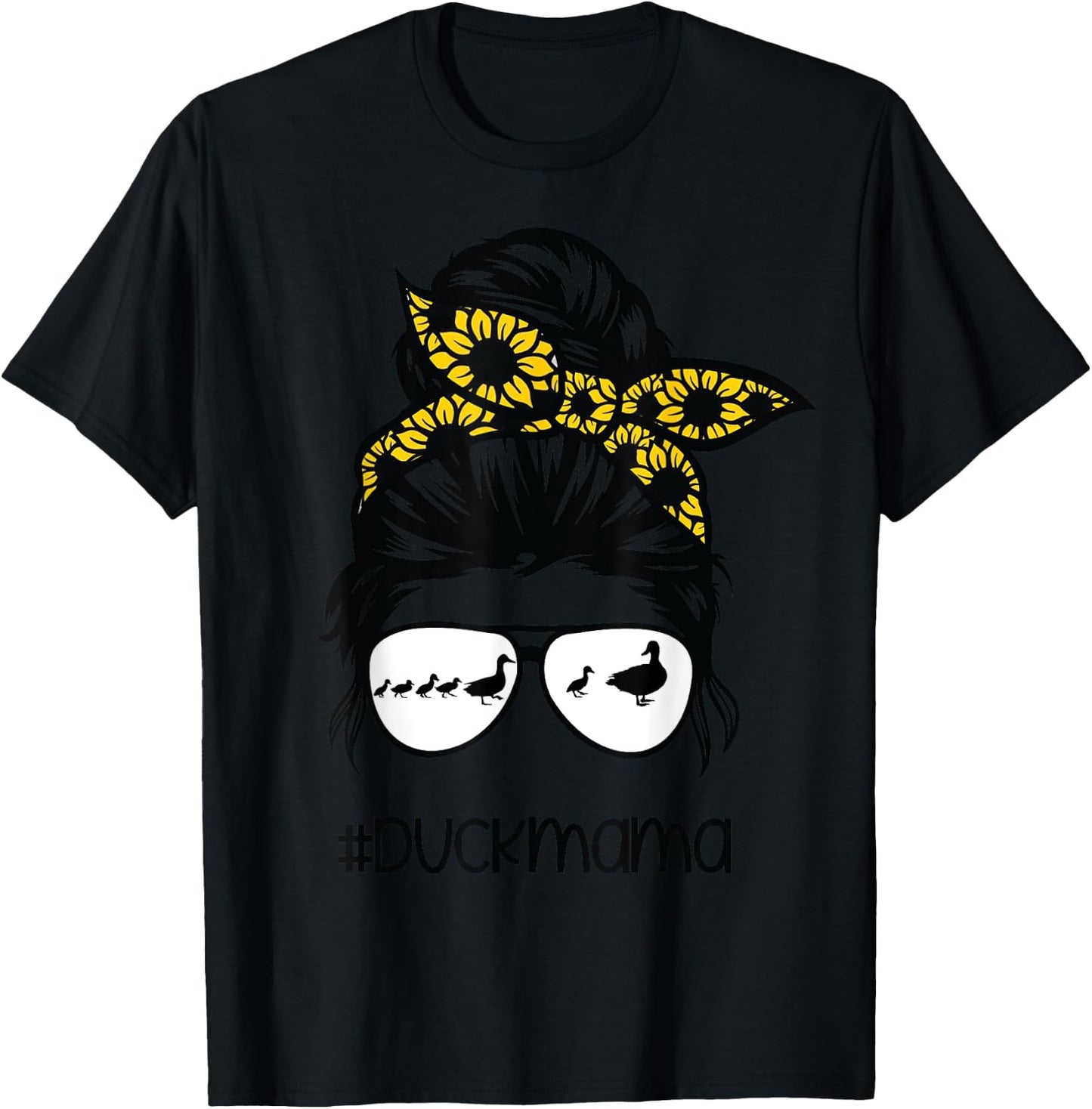 duck mama Messy Bun Sunflower, duck mom messy bun sunflower T-Shirt - T-Shirt | Black