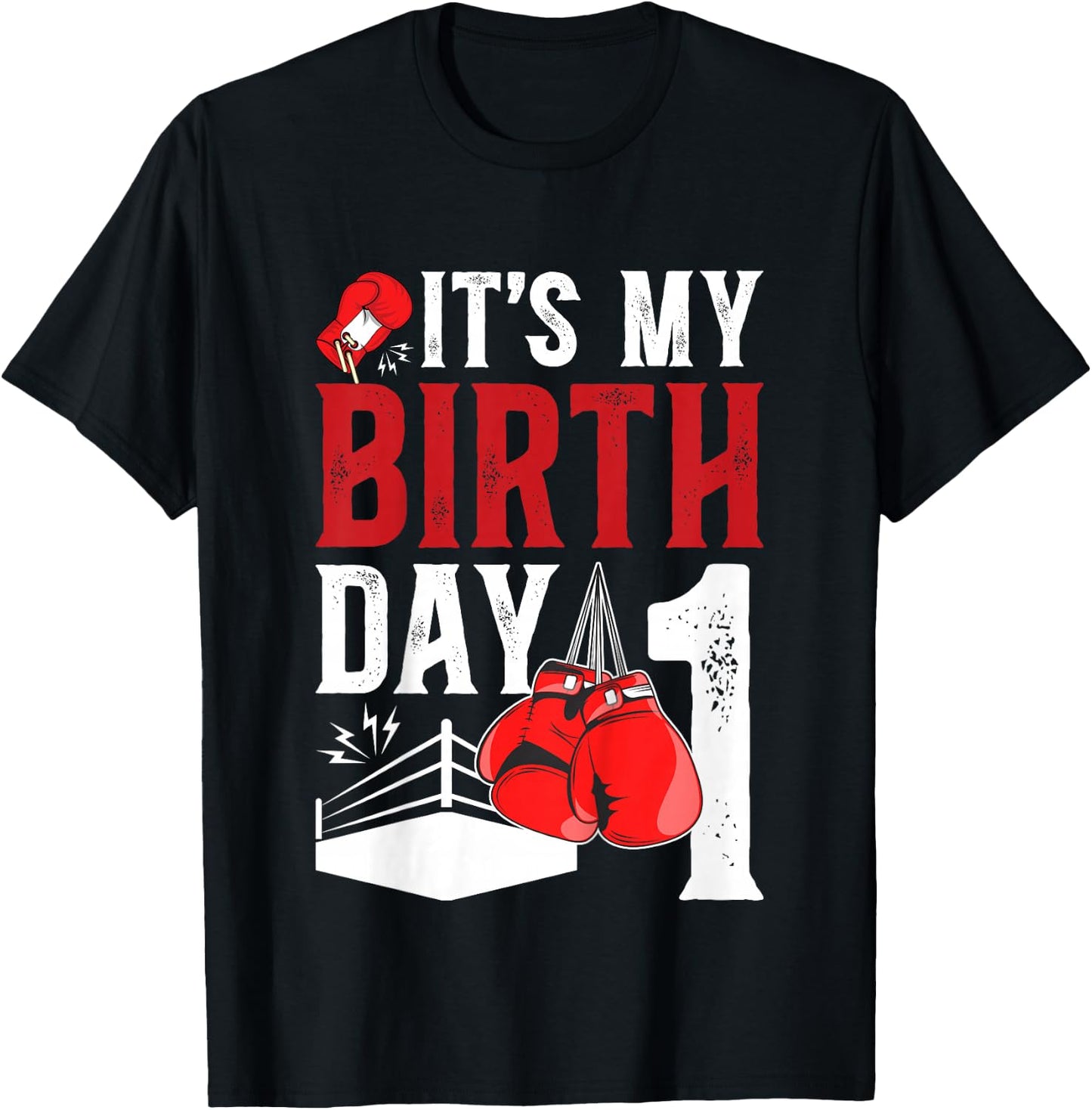 Kids 1st Birthday Boxing Boy 1 Year Old Boxer Bday Party T-Shirt - T-Shirt | Black
