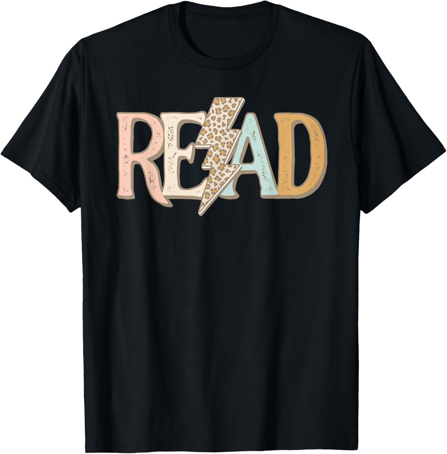 READ Leopard Lightning Bolt Book Lover Librarian Reader Gift T-Shirt - T-Shirt | Black