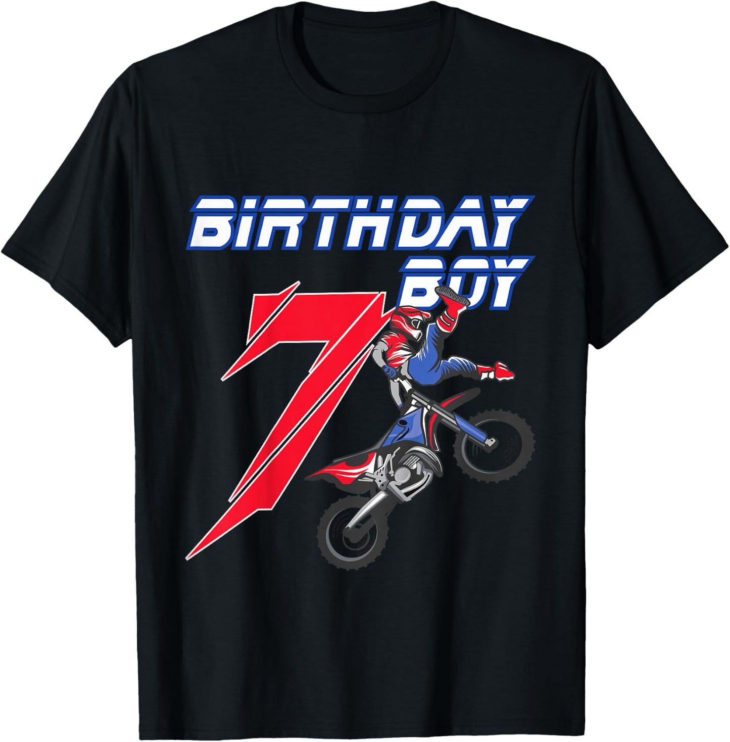 Kids 7 Year Old Dirt Bike Birthday T Shirt Motocross 7th Gift T-Shirt - T-Shirt | Black