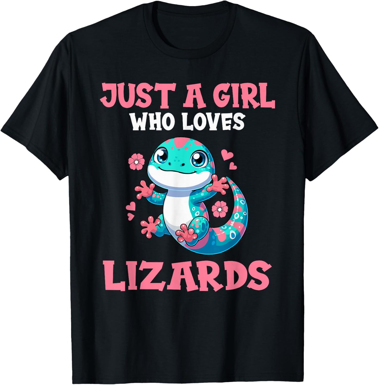 Just A Girl Who Loves Lizards Cute Lizard Girl T-Shirt - T-Shirt | Black