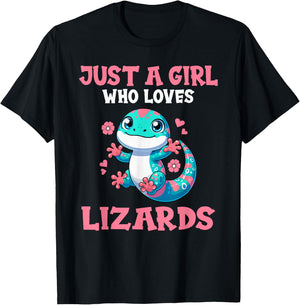 Just A Girl Who Loves Lizards Cute Lizard Girl T-Shirt - T-Shirt | Black