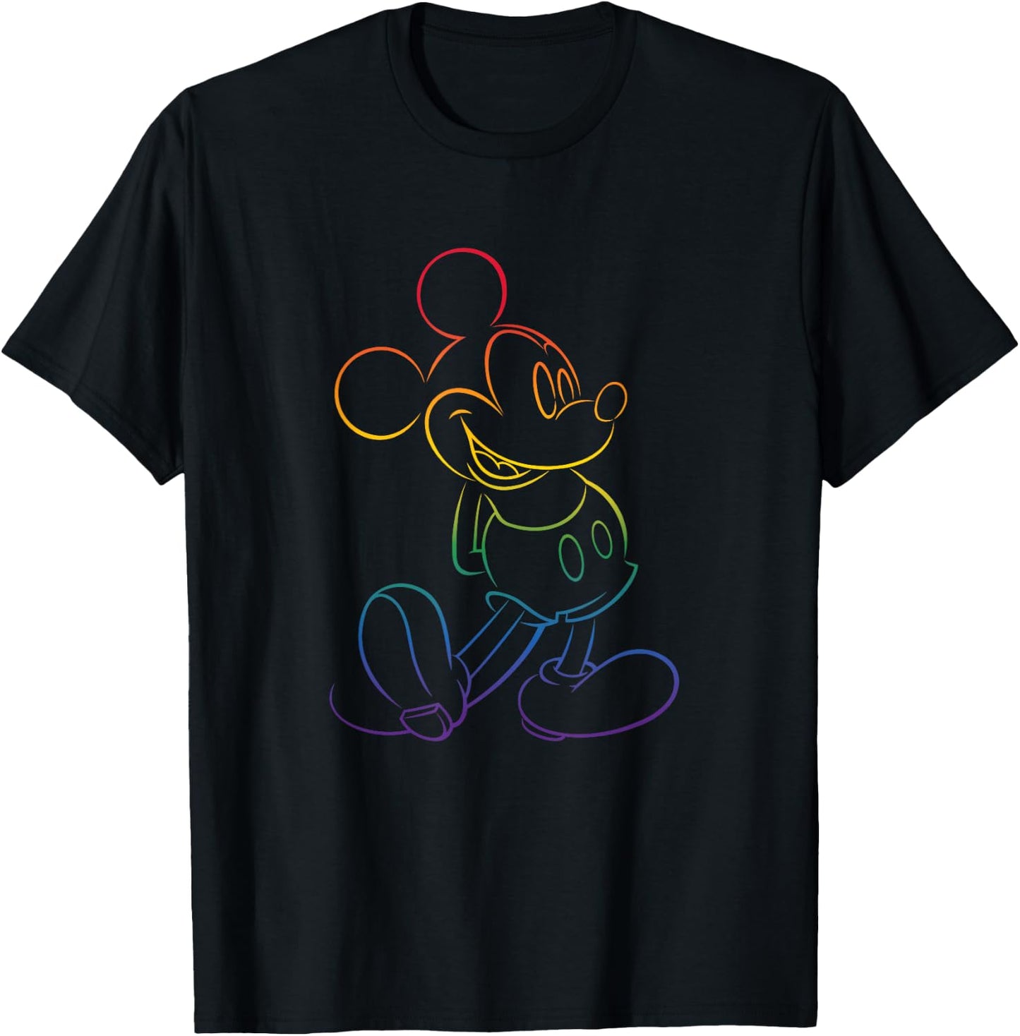 Disney Mickey and Friends Rainbow Outline Classic Pose T-Shirt - T-Shirt | Black