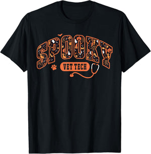 Spooky Vet Tech Veterinarian Halloween Veterinary Dog Paw T-Shirt - T-Shirt | Black