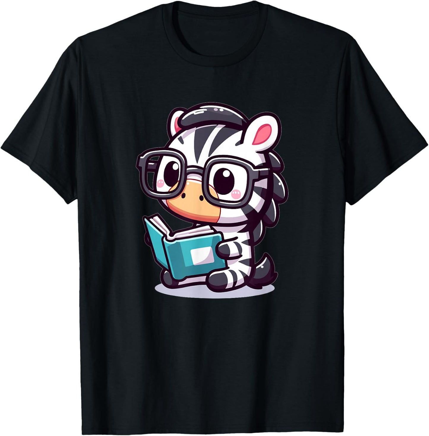 Adorable Book Lover Zebra With Reading Glasses Cute T-Shirt - T-Shirt | Black