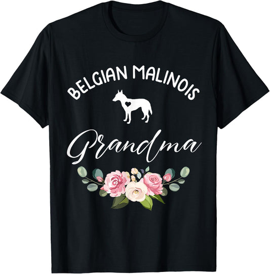 Belgian Shepherd Malinois Dog Grandma Silhouette Mothers Day T-Shirt - T-Shirt | Black