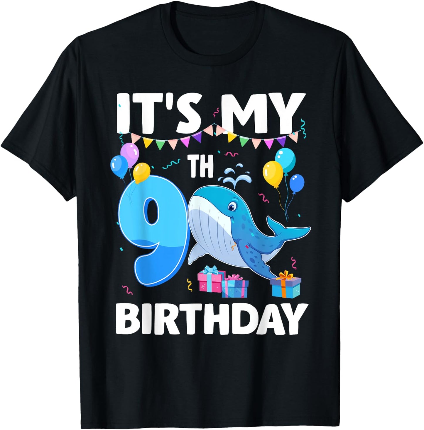 It's My 9th Birthday Whale Theme 9 Year Old Bday Party T-Shirt - T-Shirt | Black