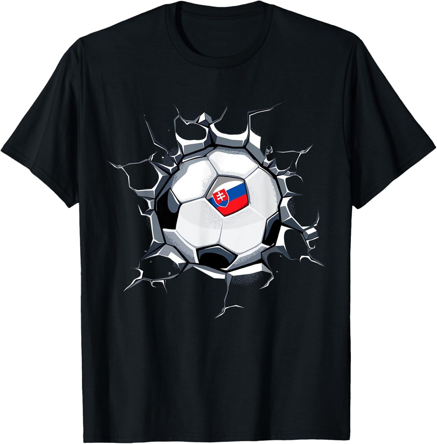 Slovakia Soccer Fan Jersey Slovak Football Flag Cracked Wall T-Shirt - T-Shirt | Black