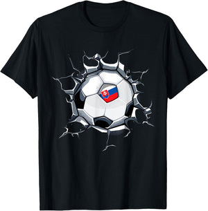 Slovakia Soccer Fan Jersey Slovak Football Flag Cracked Wall T-Shirt - T-Shirt | Black