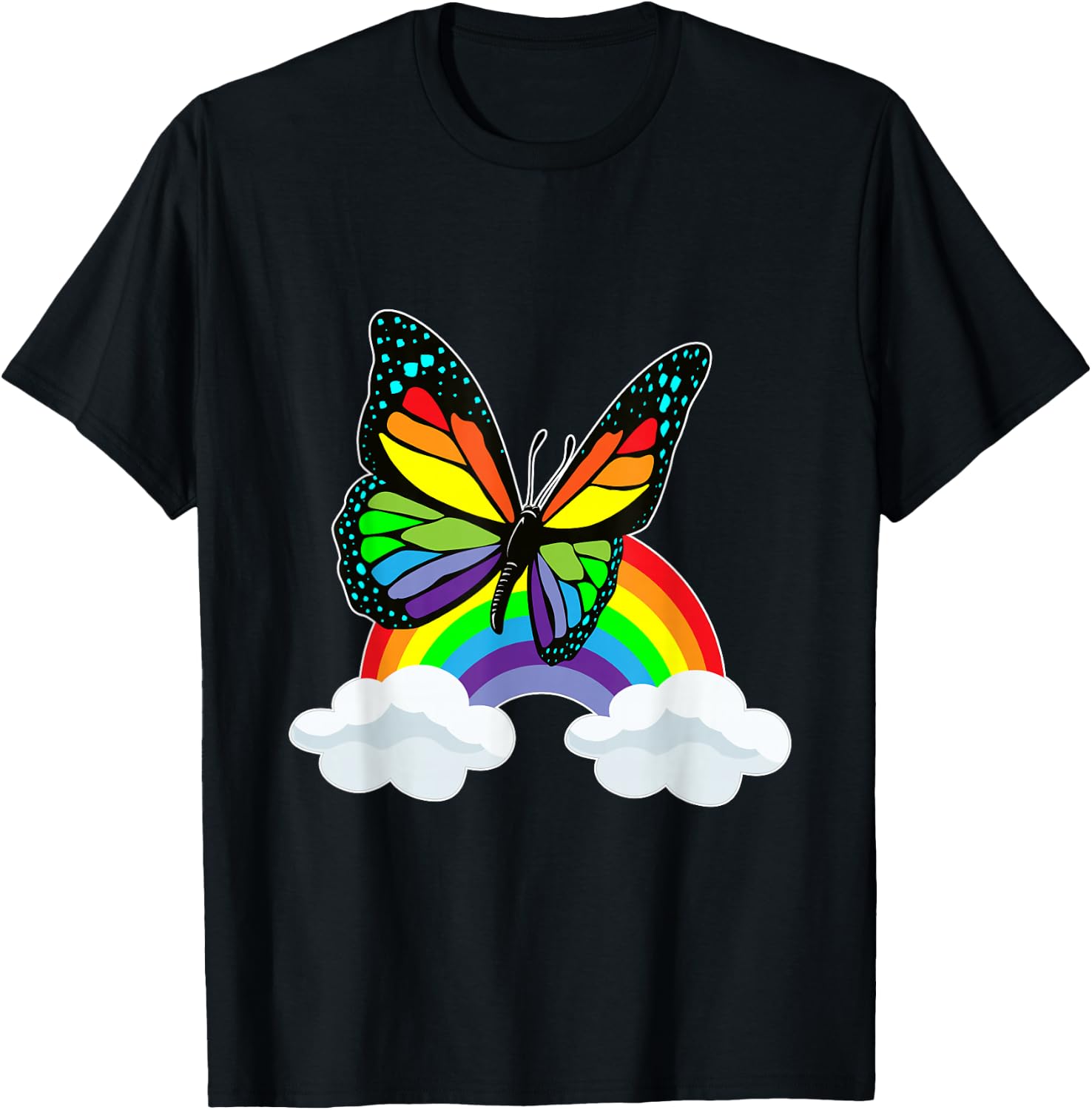 Butterfly Rainbow Clouds T-Shirt - T-Shirt | Black