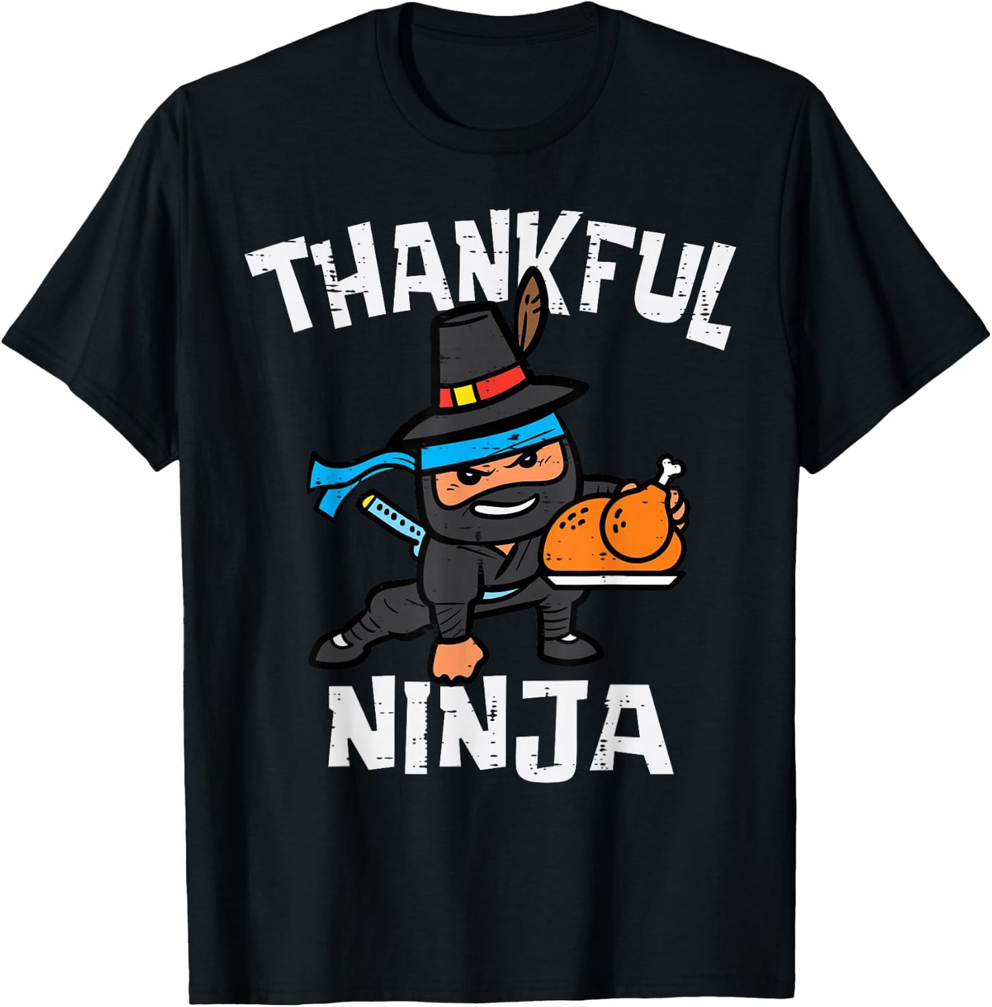 Thanksgiving Thankful Ninja Cool Turkey Fall Boys Girls Kids T-Shirt - T-Shirt | Black