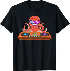 Octopus DJ Music Musician Party Squid T-Shirt - T-Shirt | Black