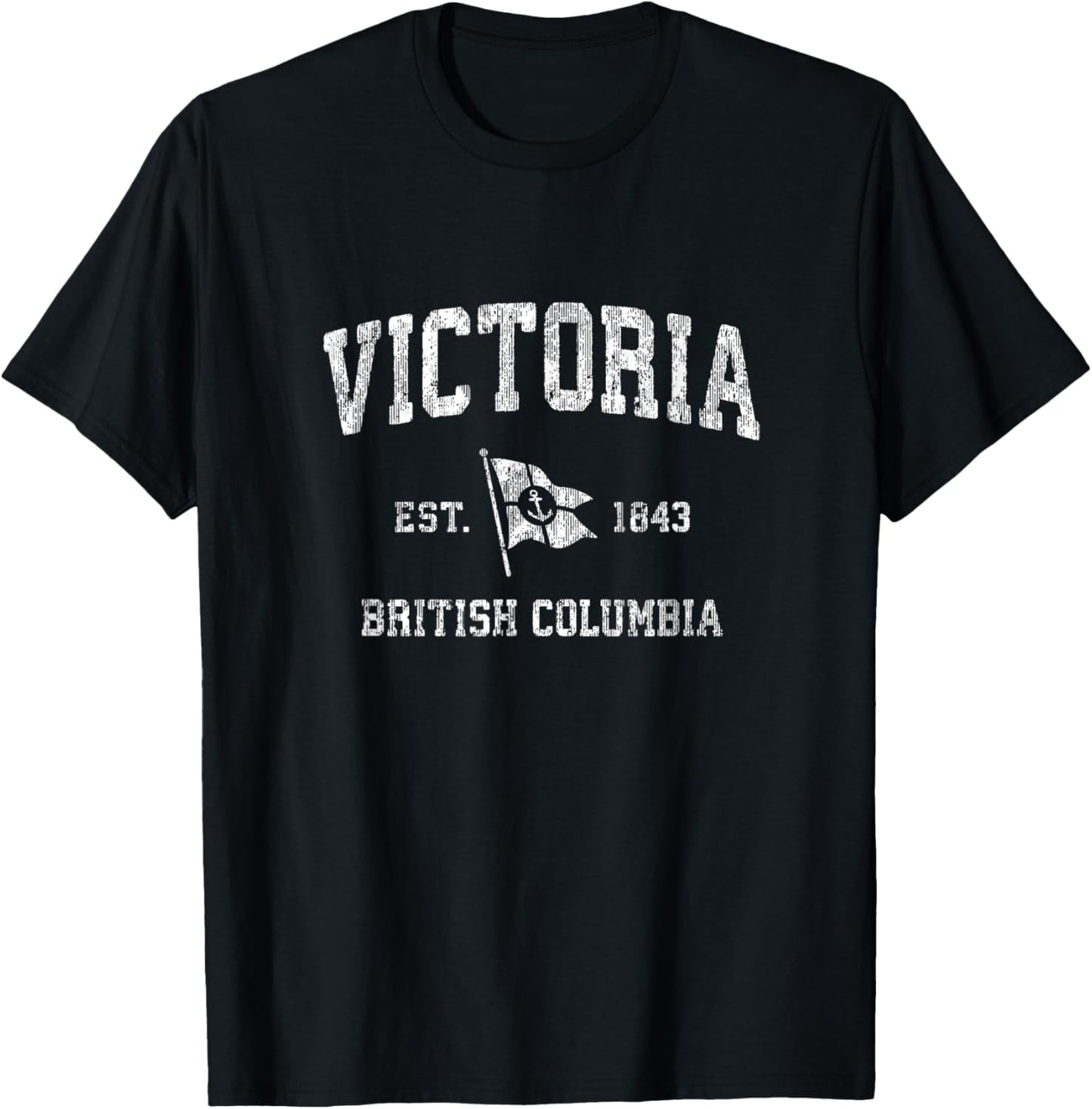 Victoria British Columbia BC Vintage Boat Anchor Flag Design T-Shirt - T-Shirt | Black