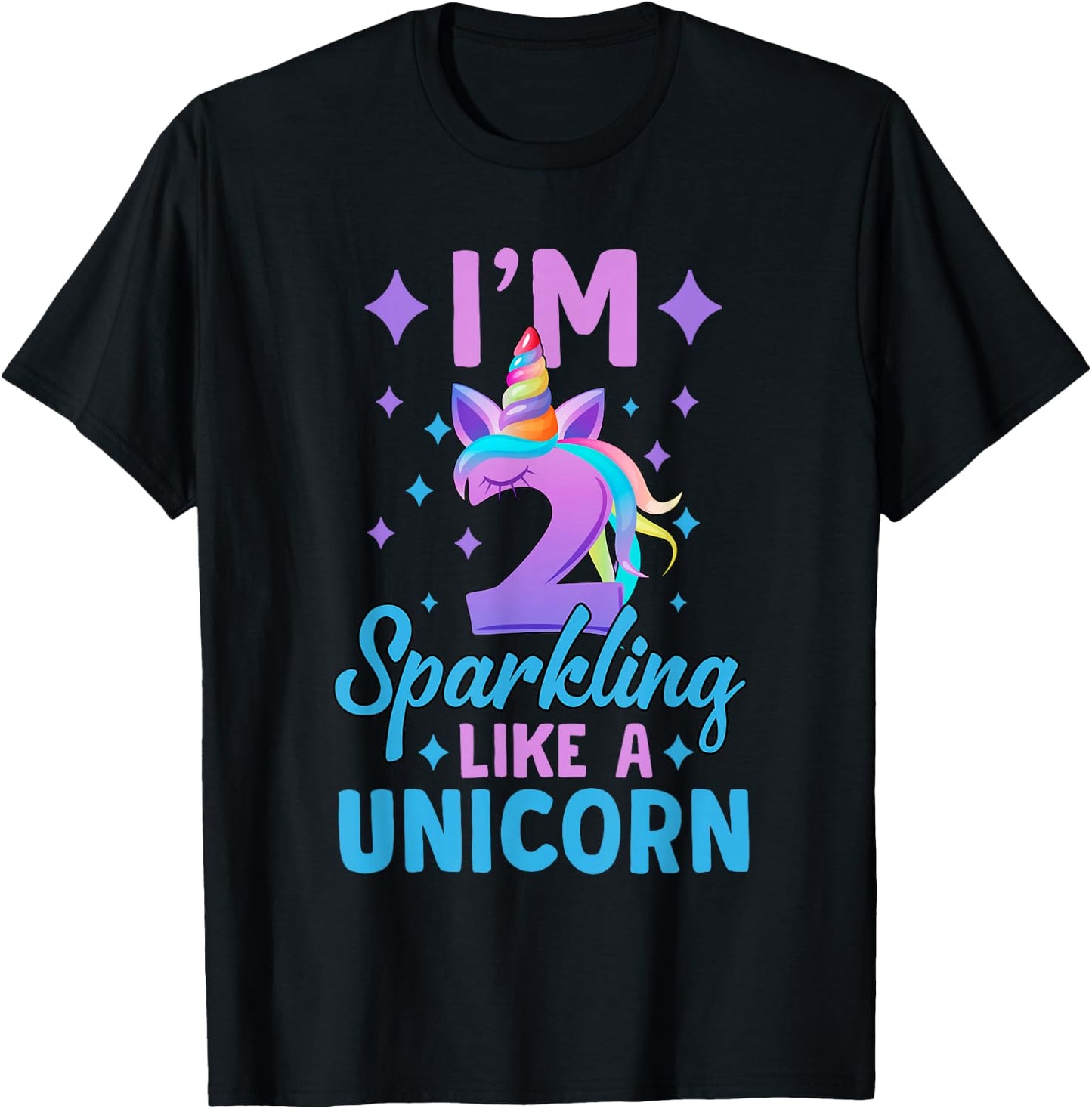 2nd Birthday Unicorn Birthday Party 2 Year Old Girls T-Shirt - T-Shirt | Black
