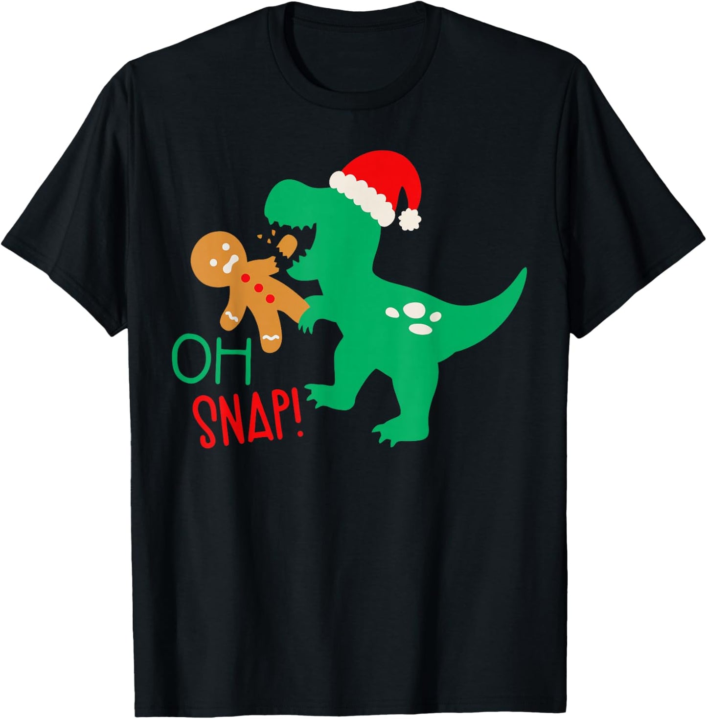 Oh Snap Gingerbread Dinosaur Santa Christmas Funny Kids T-Shirt - T-Shirt | Black