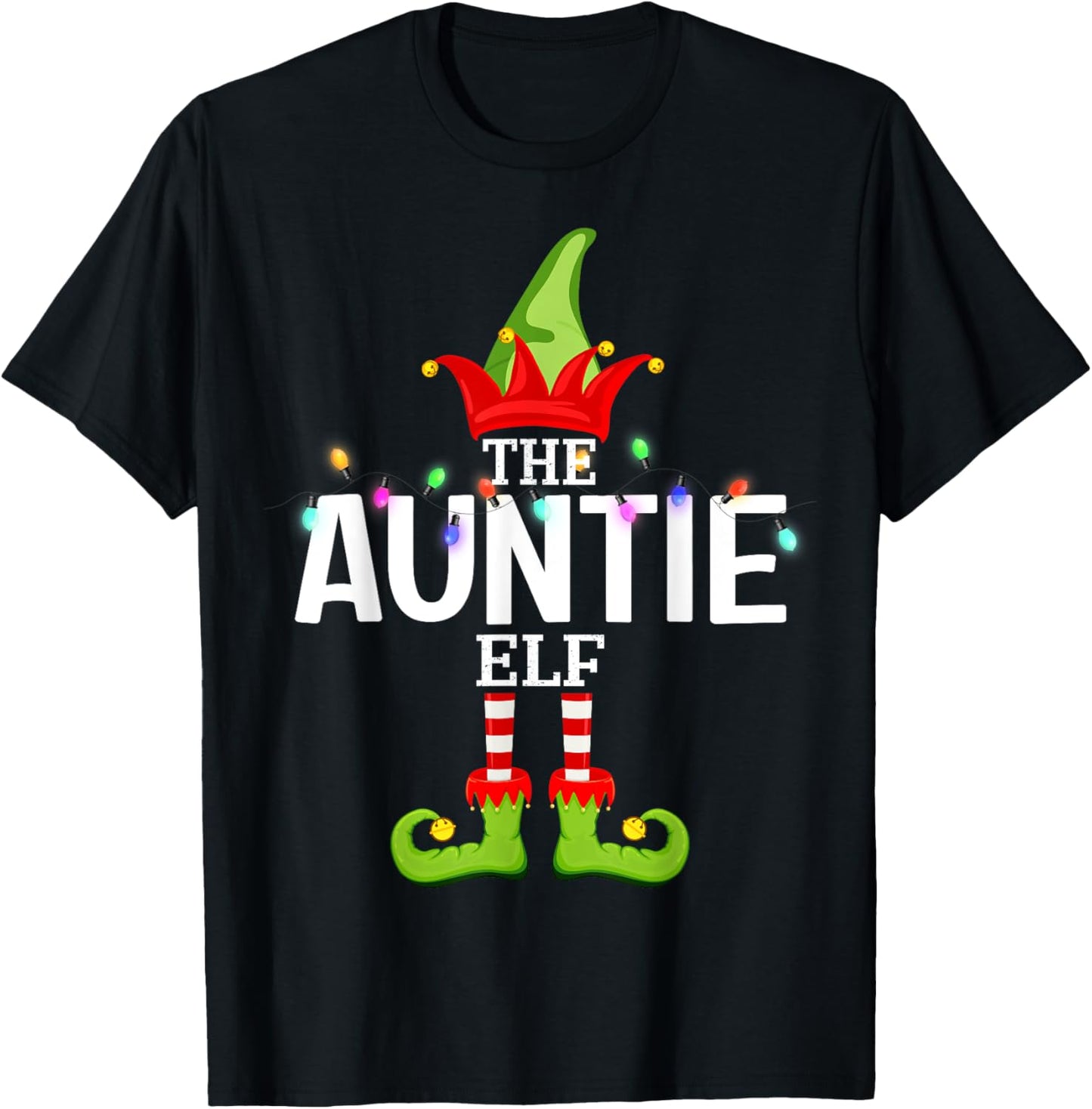 The Auntie Elf Christmas Matching Pajamas T-Shirt - T-Shirt | Black