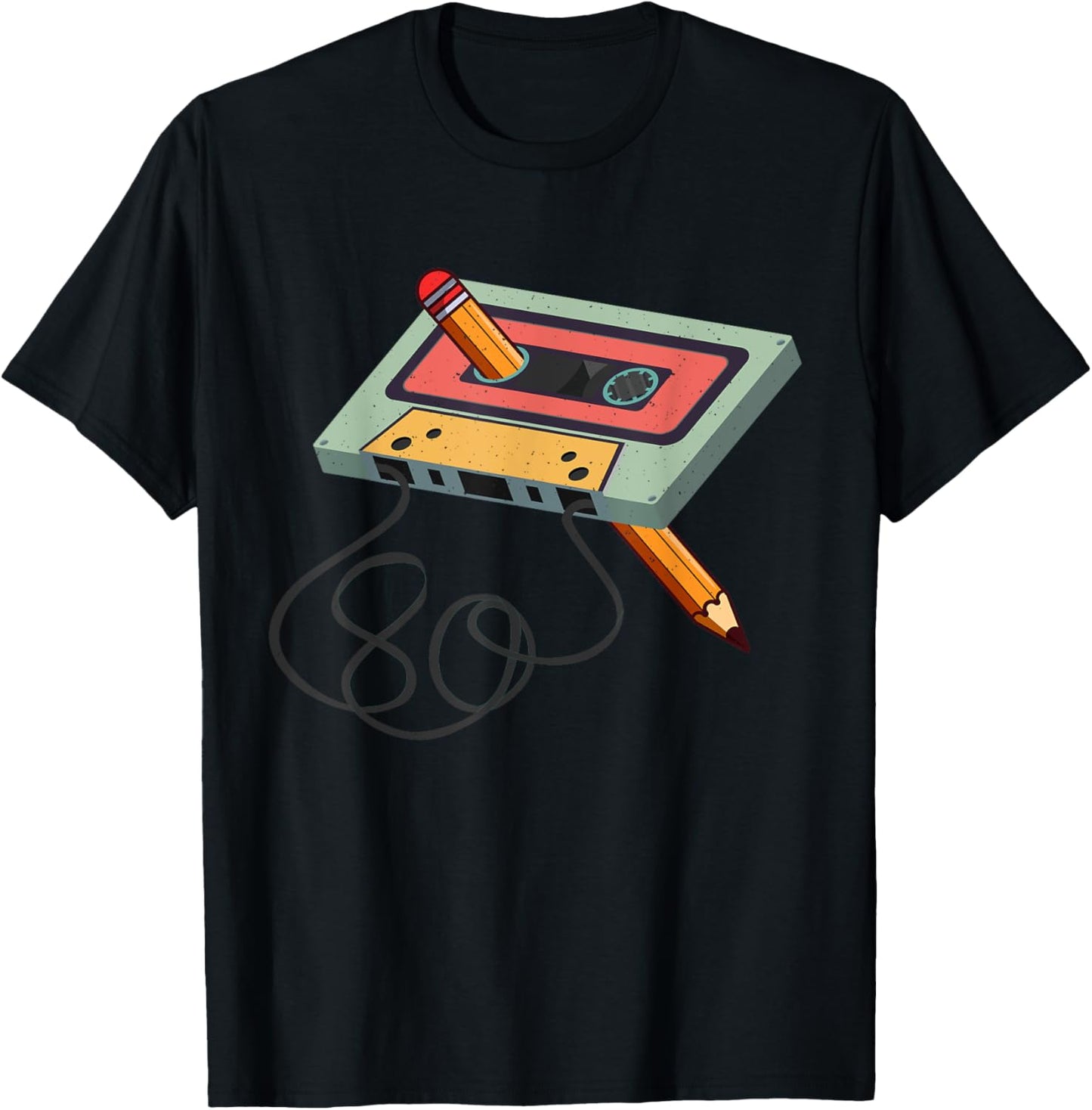 Vintage Cassette Tape Pencil Music Mixtape 80s Retro T-Shirt - T-Shirt | Black