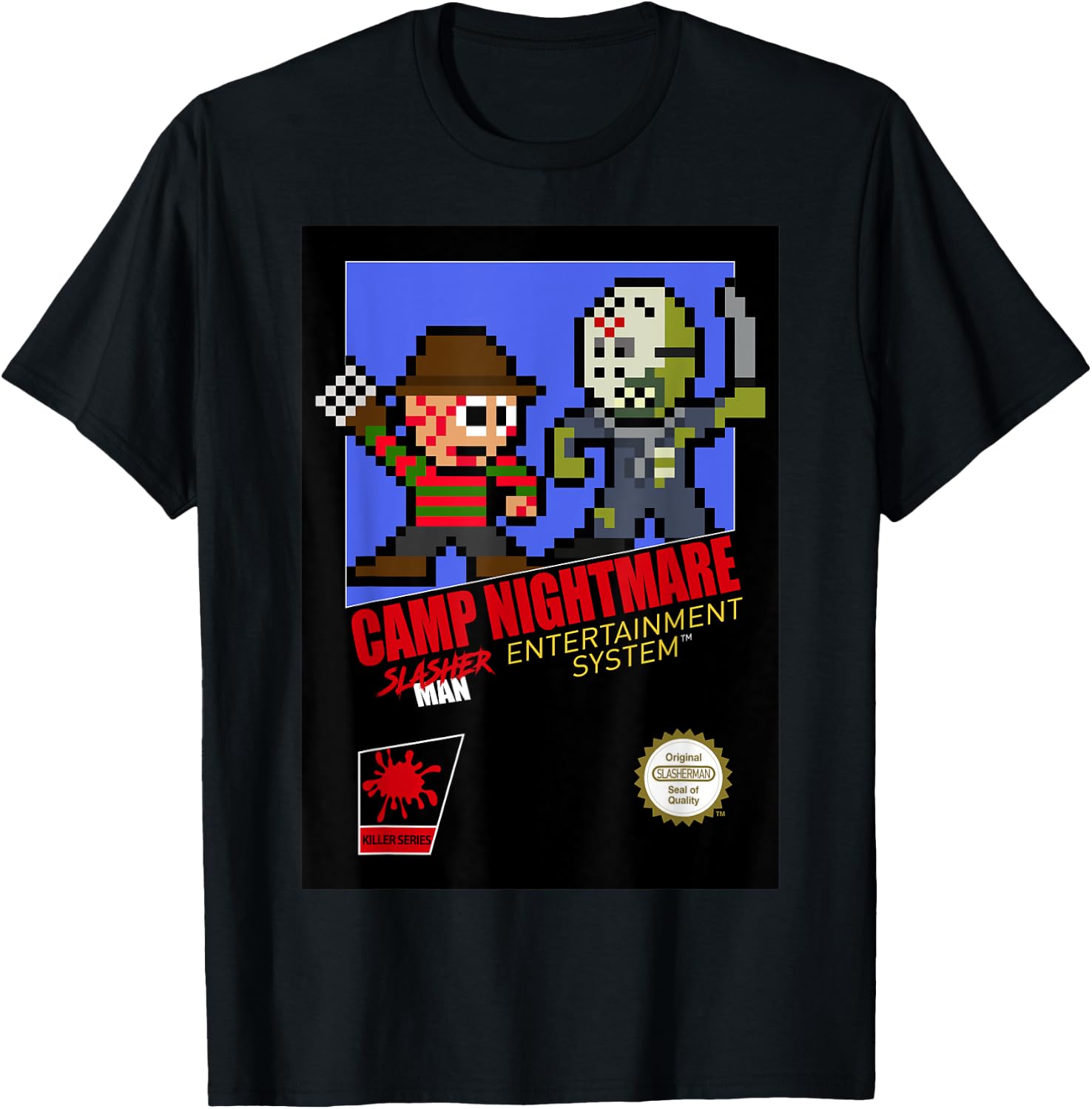Camp Nightmare Retro 8-Bit Horror T-Shirt - T-Shirt | Black