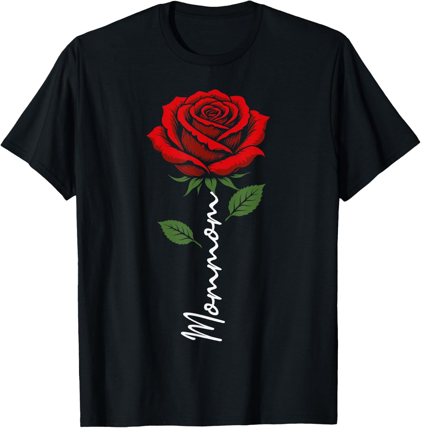 Mommom Mothers Day Floral Rose Minimalist Aesthetic T-Shirt - T-Shirt | Black