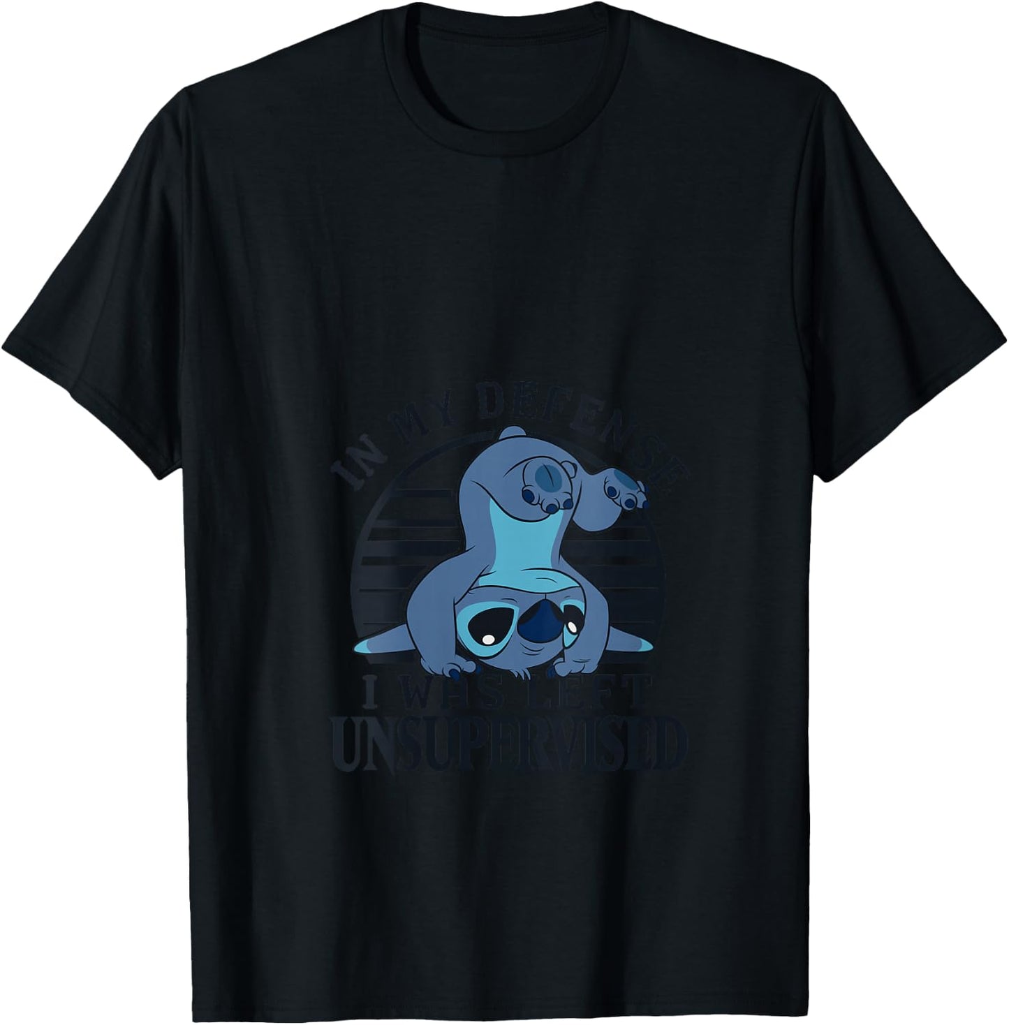 Disney Lilo & Stitch I Was Left Unsupervised Retro Stripes V-Neck T-Shirt - T-Shirt | Black
