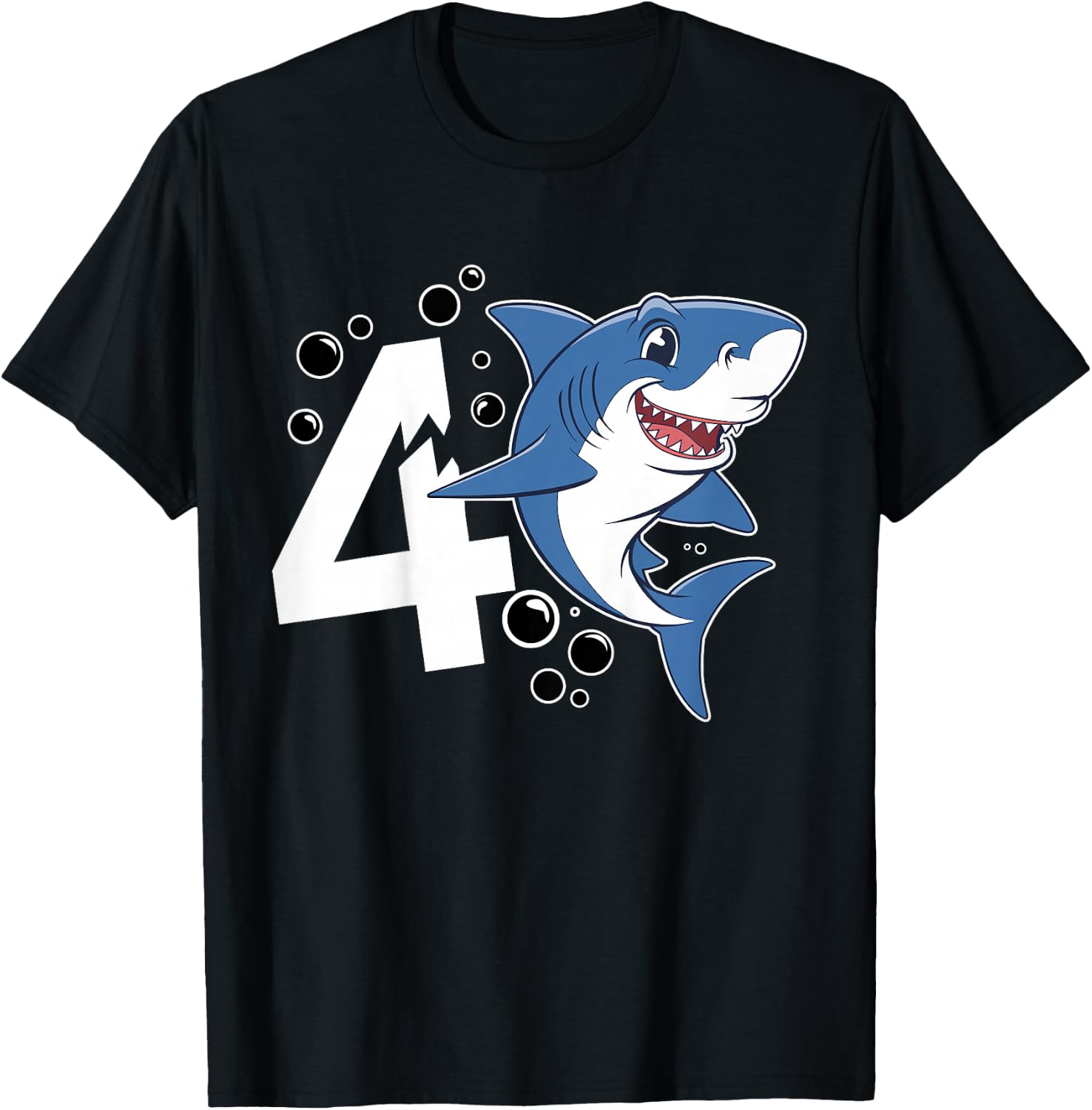 Kids Kids 4 Years Old Cute Shark Lover 4th Birthday Party T-Shirt - T-Shirt | Black