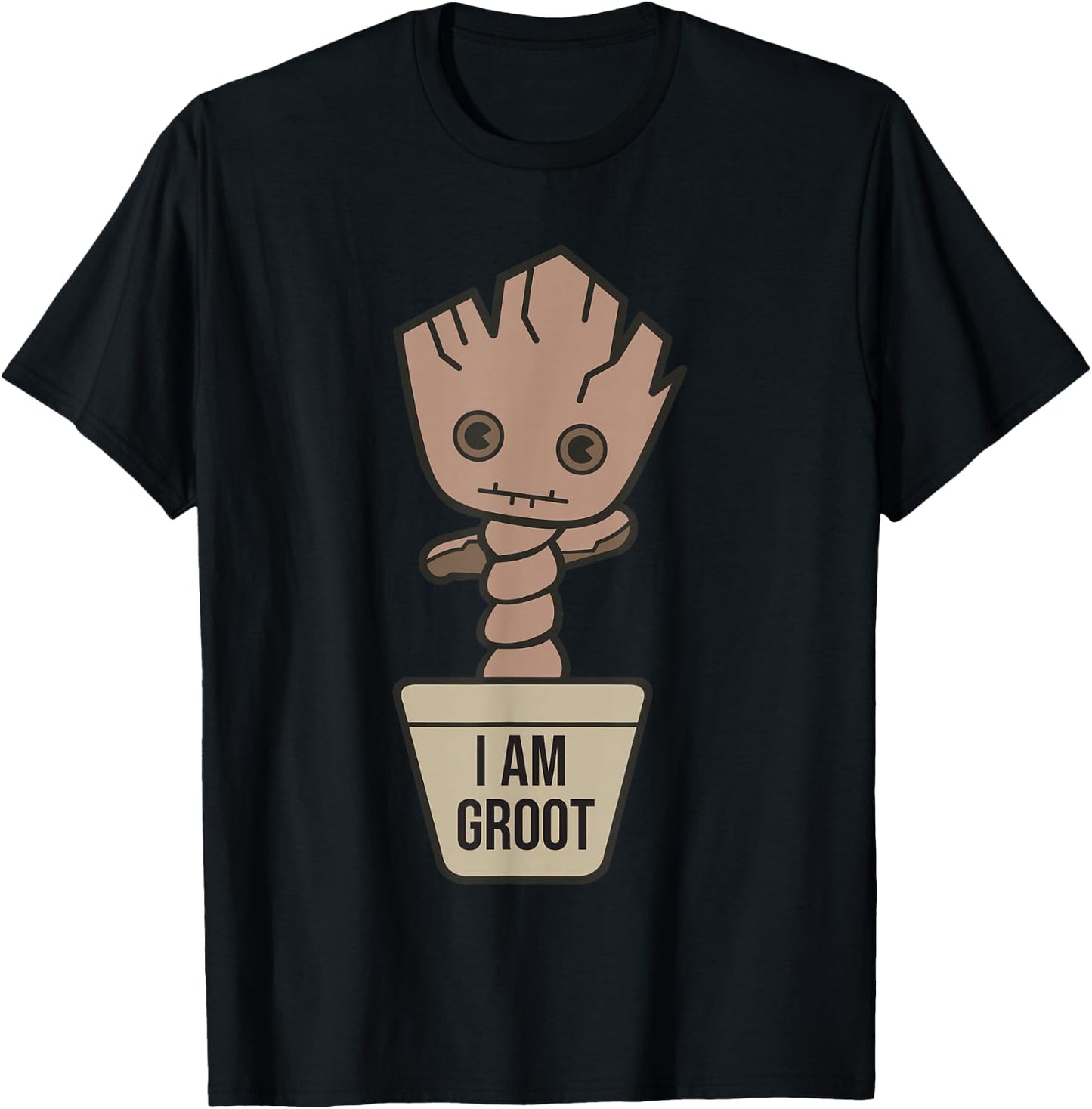 Marvel Kawaii I Am Groot Potted Baby Groot Shot T-Shirt - T-Shirt | Black