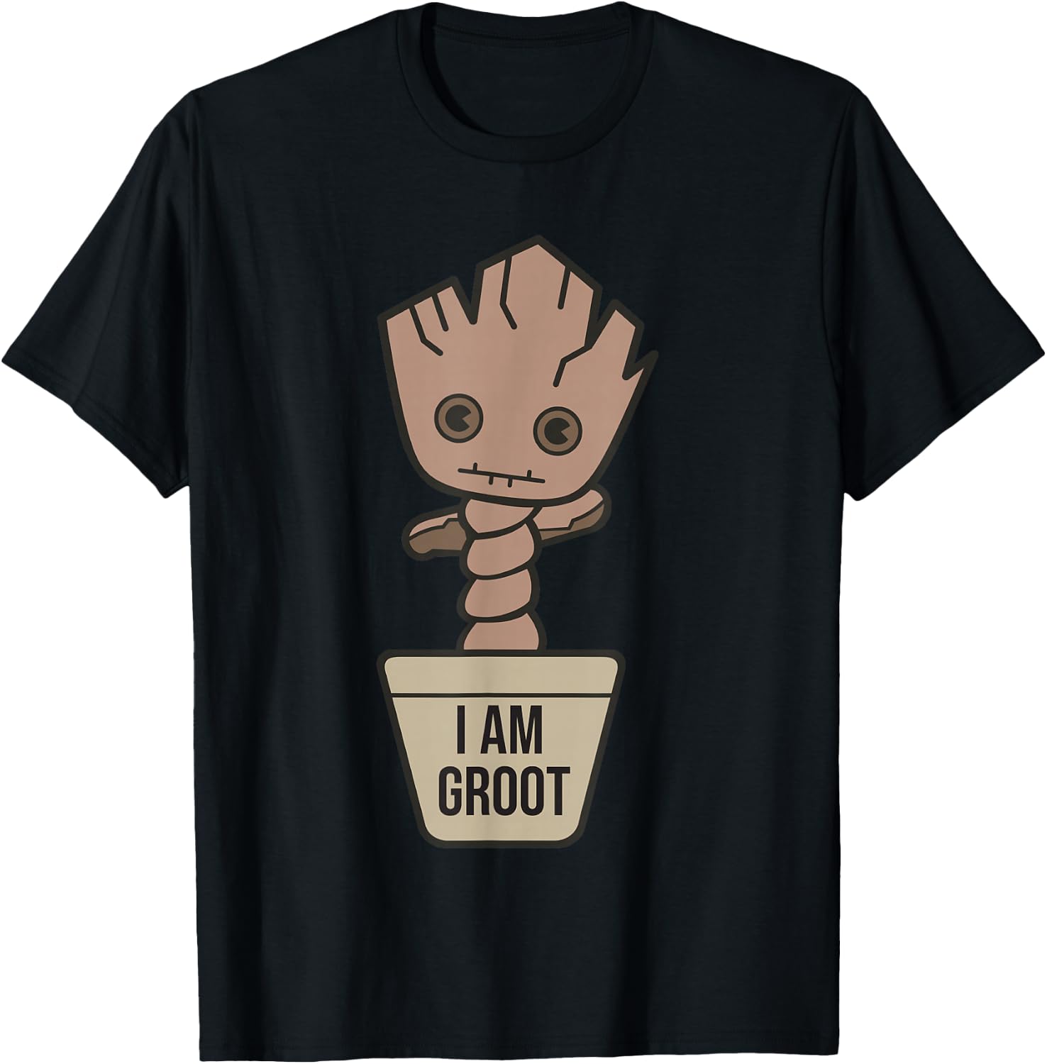 Marvel Kawaii I Am Groot Potted Baby Groot Shot T-Shirt - T-Shirt | Black