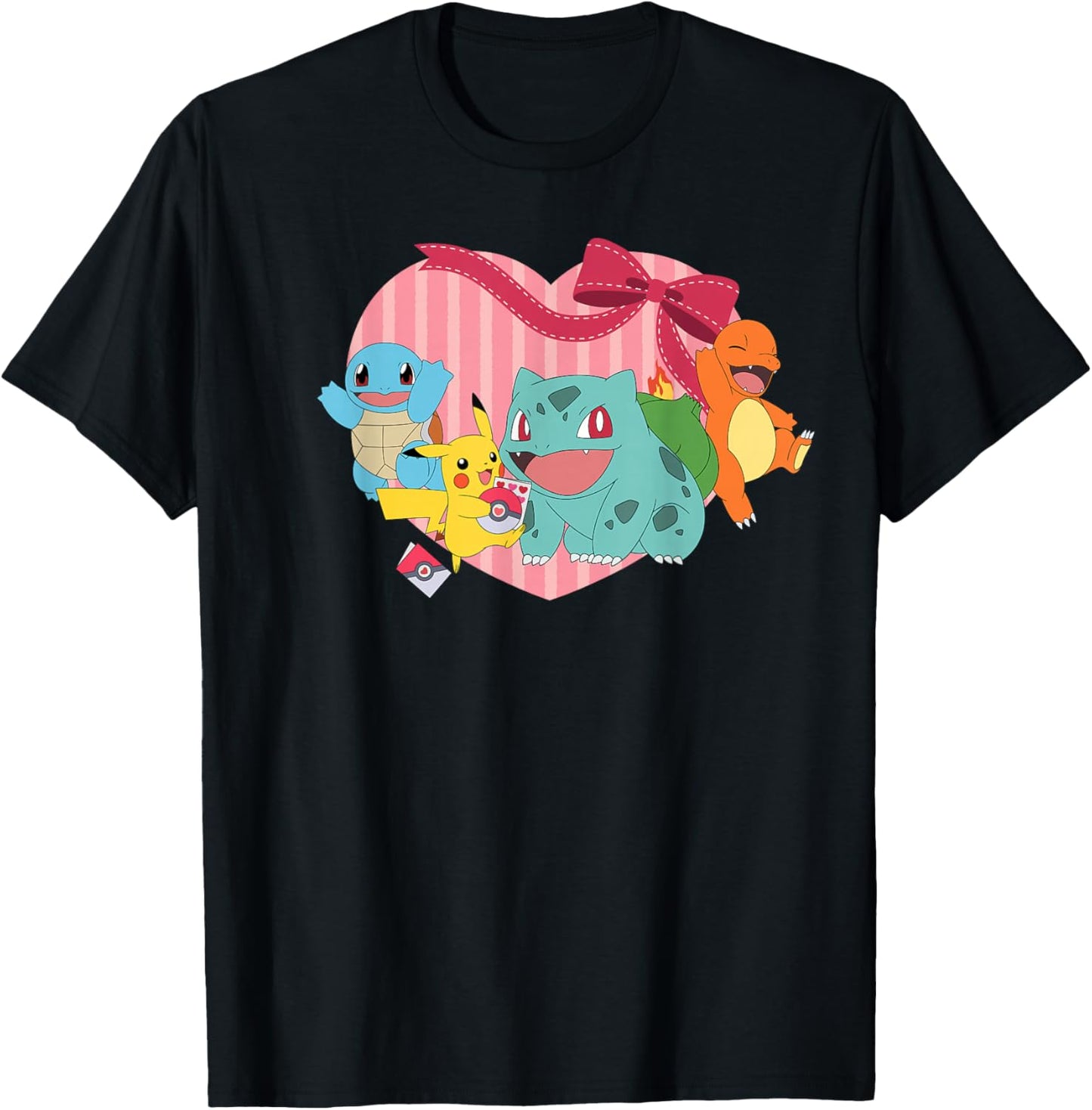 Pokémon - Valentine Pikachu Charmander Squirtle Bulbasaur T-Shirt - T-Shirt | Black