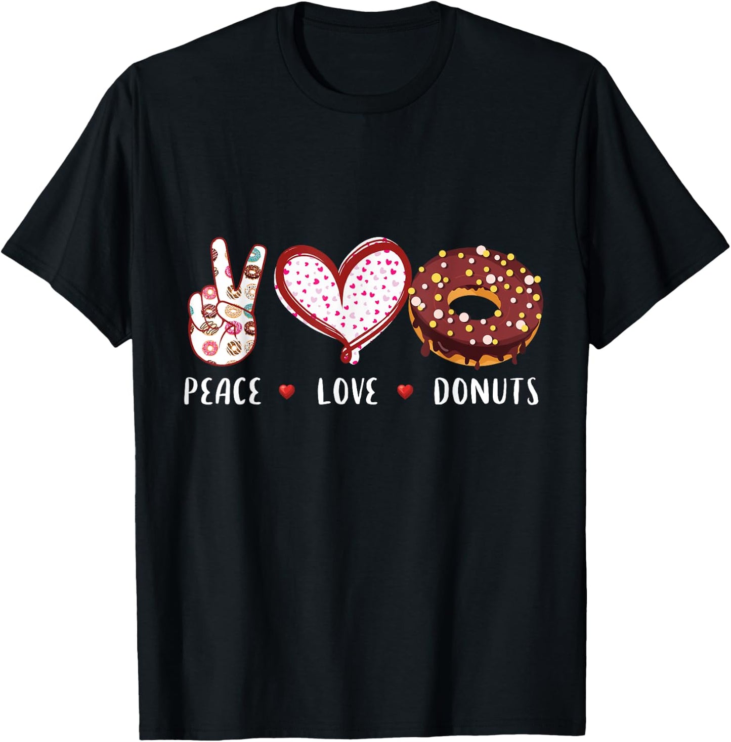 Peace Love donuts chocolate Doughnut men women kids boy girl T-Shirt - T-Shirt | Black