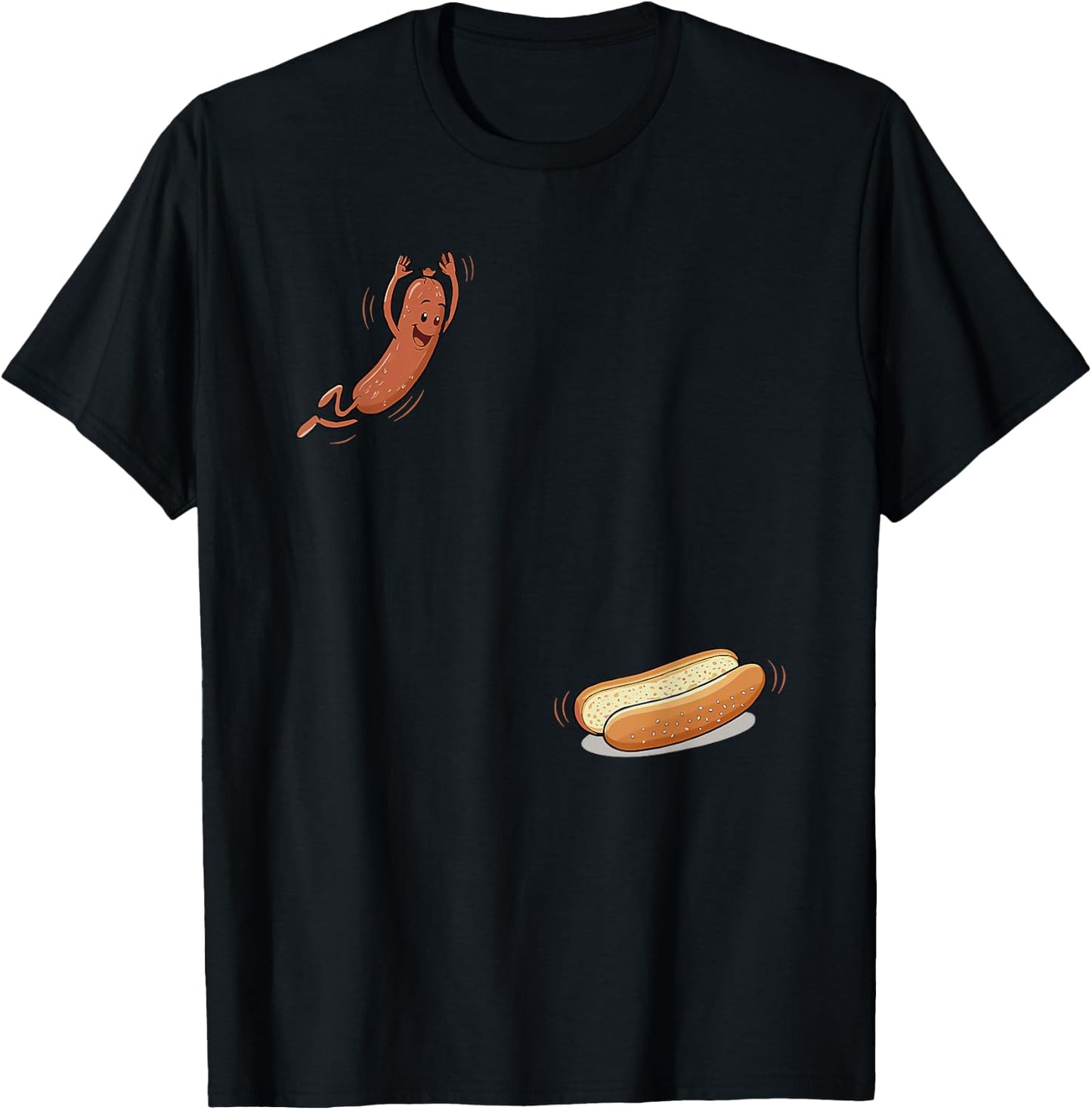 hot Dog Jumping into bun T-Shirt - T-Shirt | Black