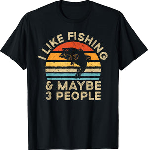 I Like Fishing And Maybe 3 People Retro Vintage T-Shirt - T-Shirt | Black