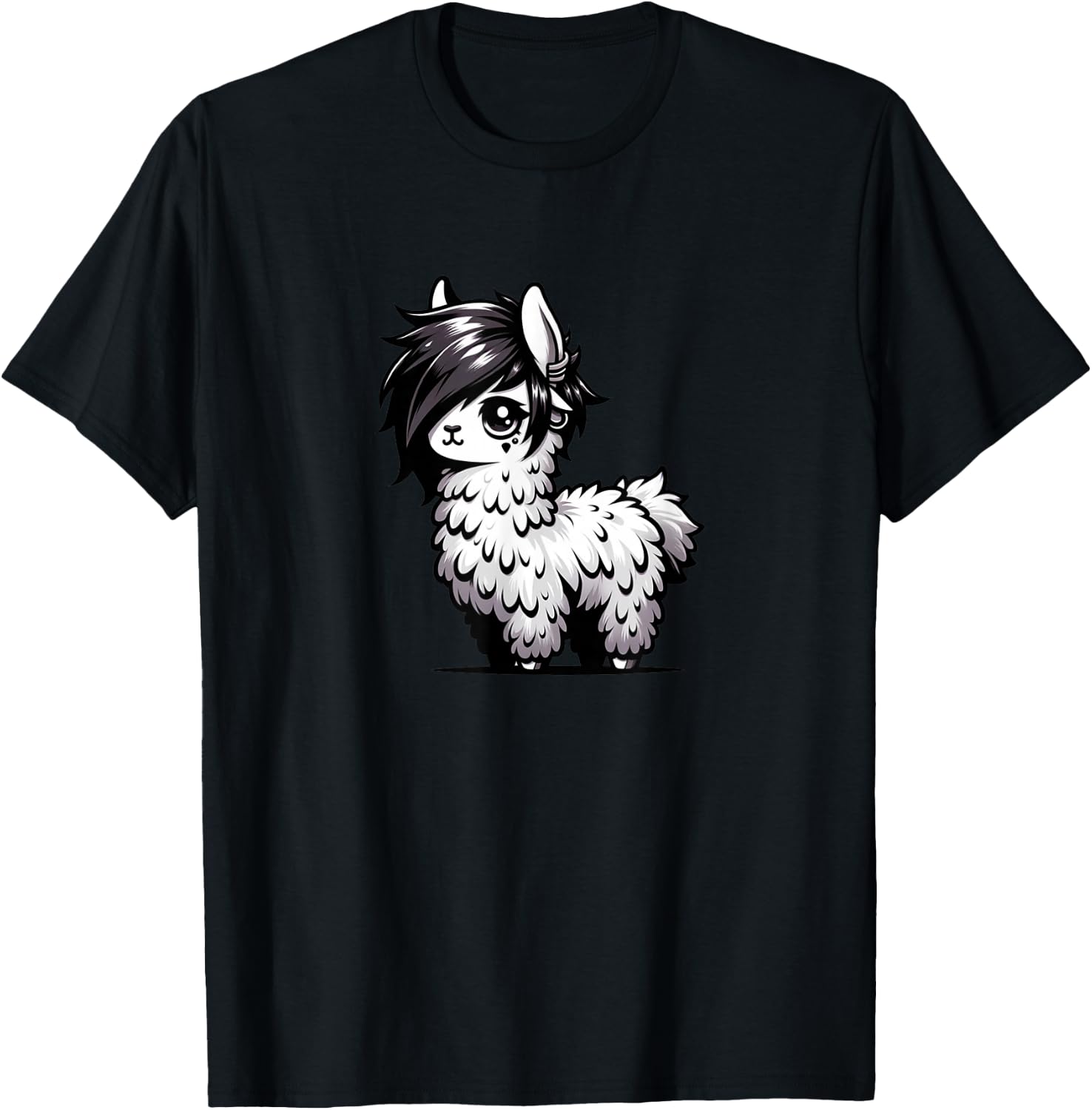 Cute Emo Llama Kawaii Kids Boys Girls T-Shirt - T-Shirt | Black