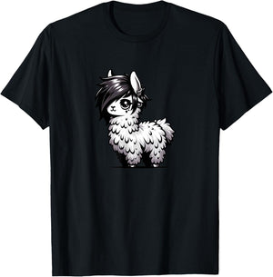 Cute Emo Llama Kawaii Kids Boys Girls T-Shirt - T-Shirt | Black