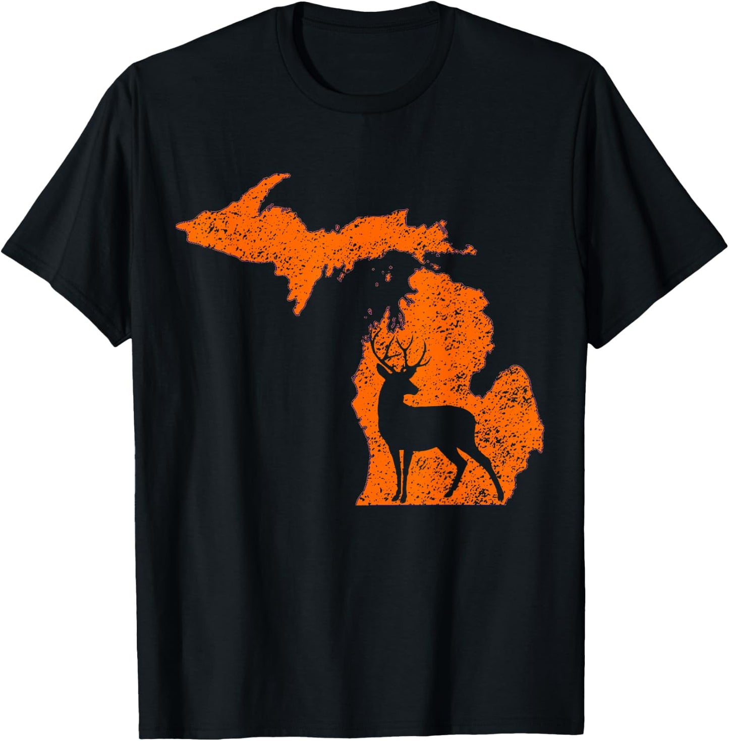 Michigan Whitetail Deer Outdoors Camping Hiking Distressed T-Shirt - T-Shirt | Black