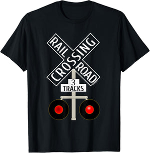 Train Railroad Crossing Lights tracks road sign T-Shirt - T-Shirt | Black