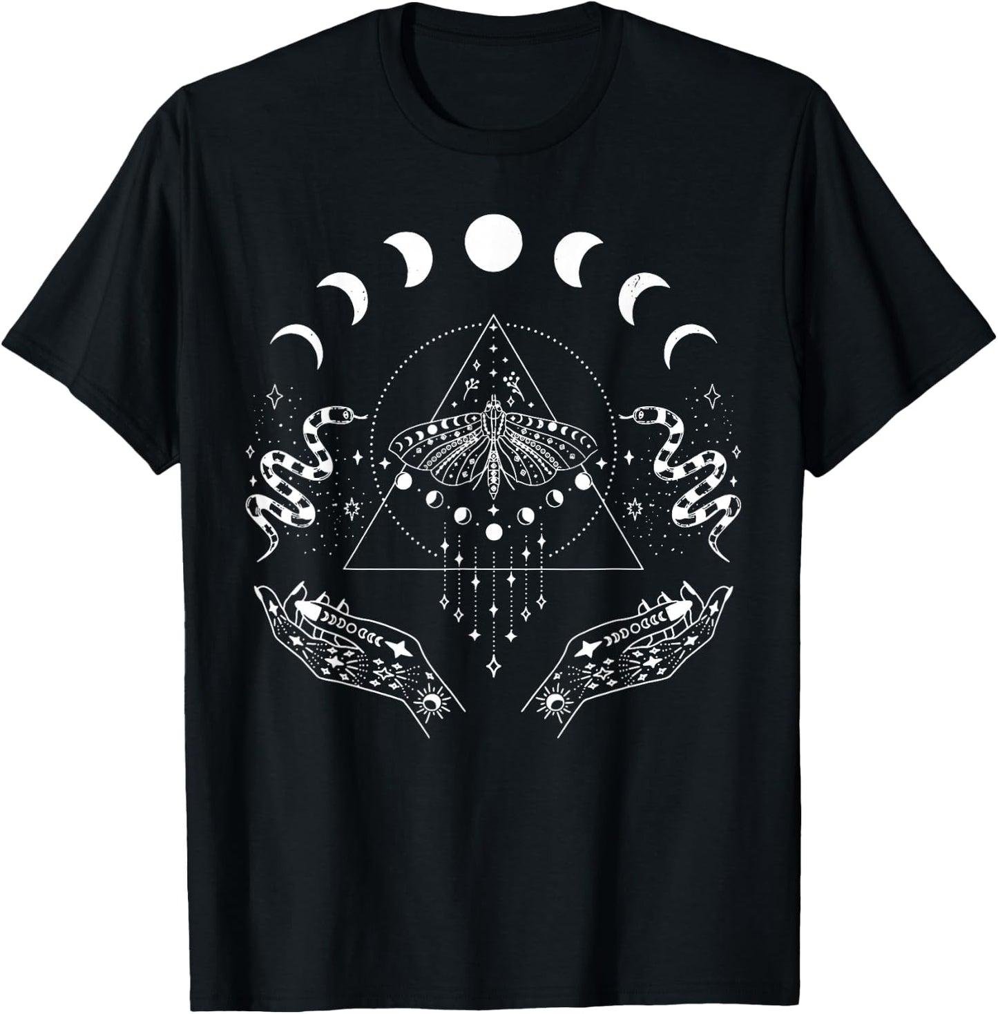 Celestial Snake Moth Moon Phase Magical Mystical Witchy T-Shirt - T-Shirt | Black