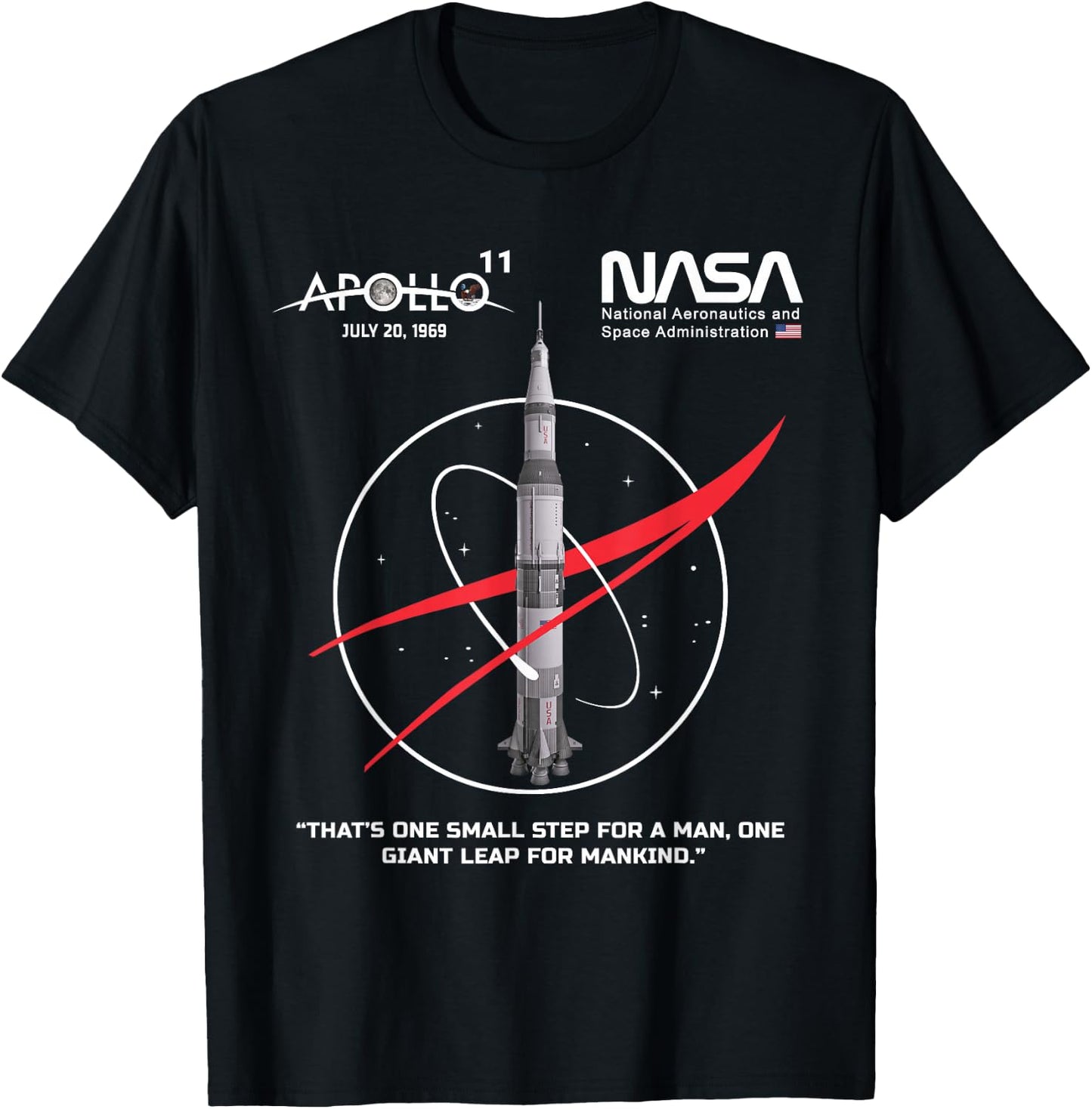 NASA Apollo 11 Mission Saturn V Rocket Worm Logo , black T-Shirt - T-Shirt | Black