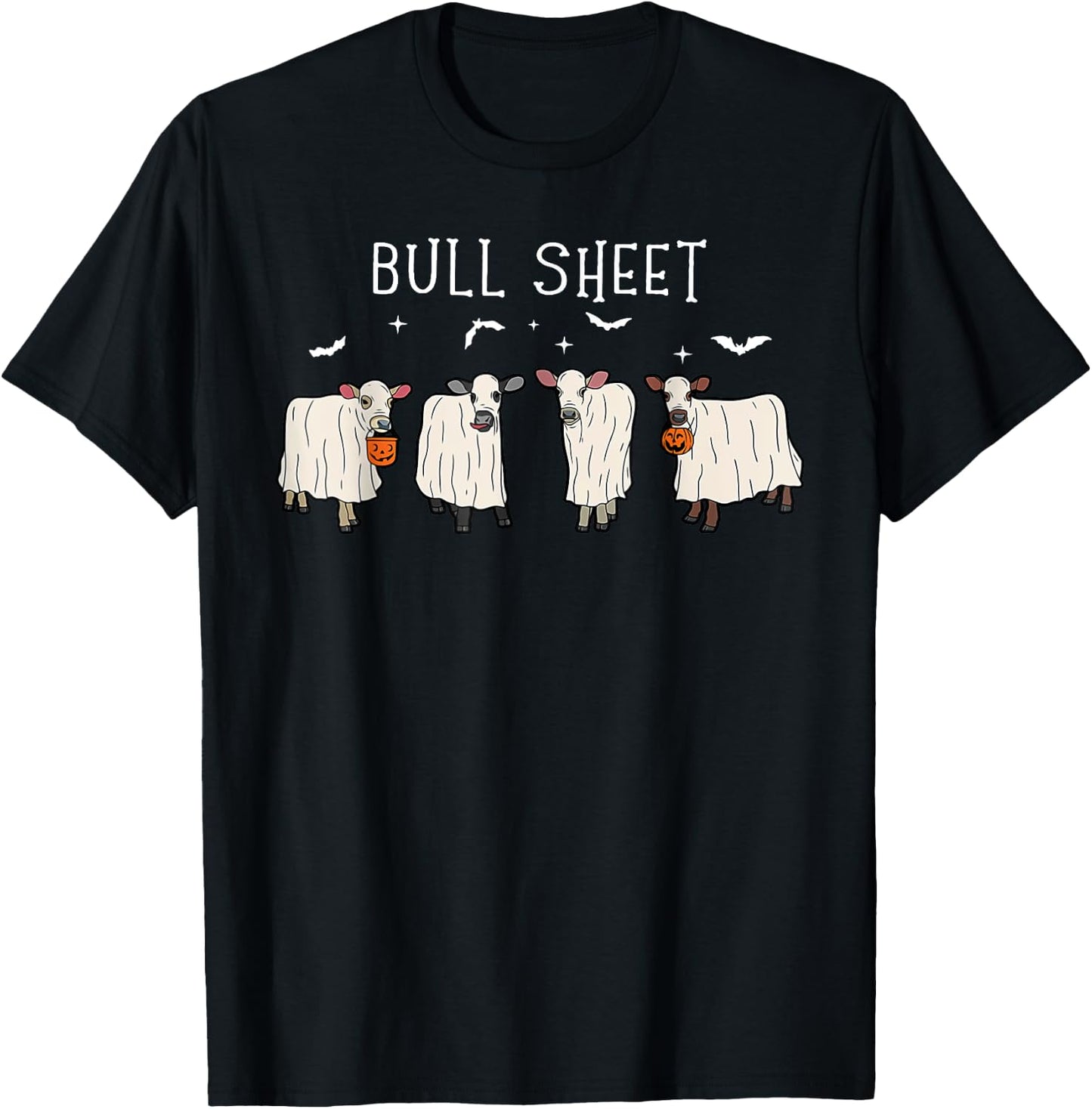 Bull Sheet Funny Ghost Boo Cow Halloween Farmer Farming T-Shirt - T-Shirt | Black
