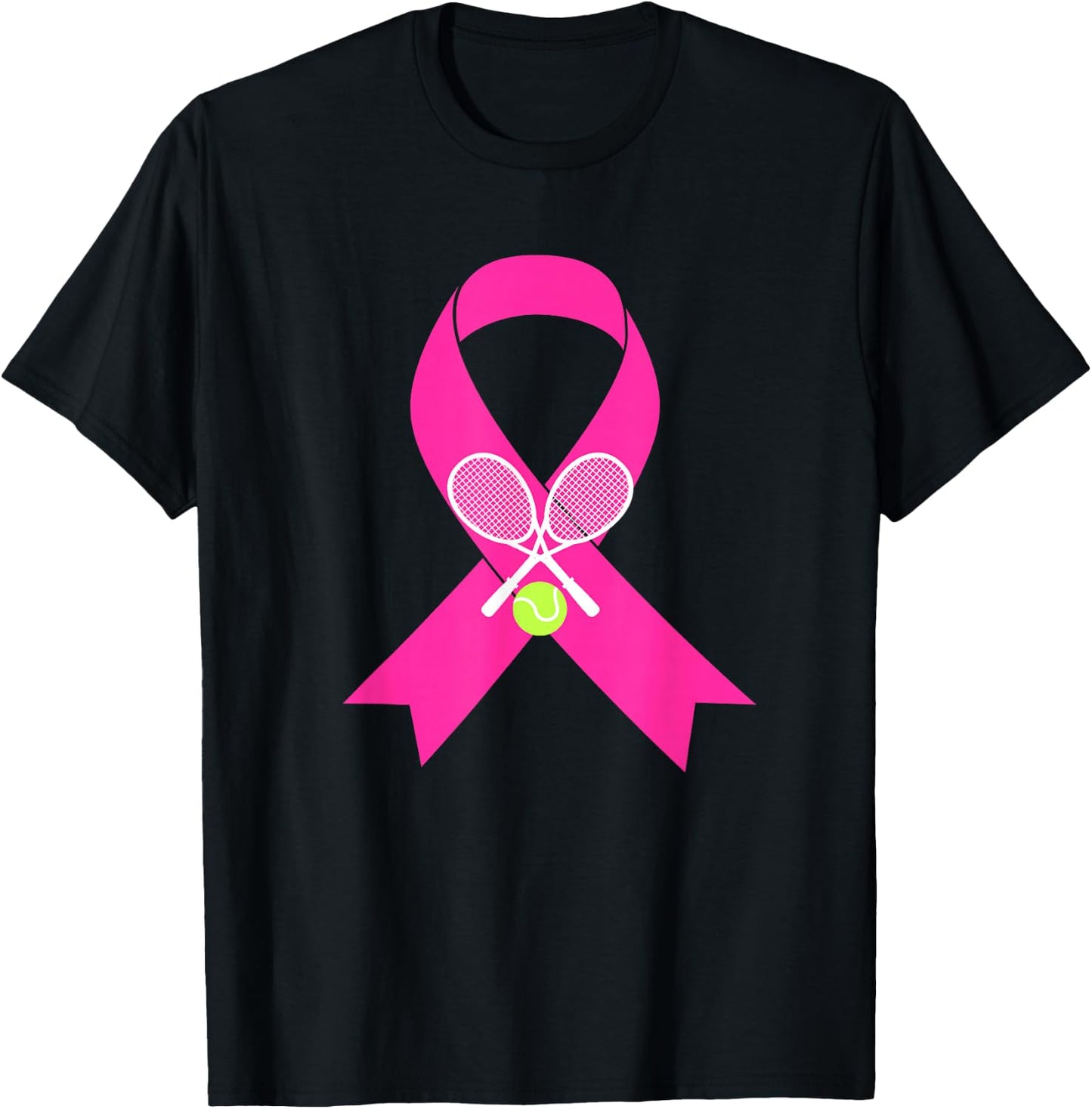 Tennis Breast Cancer Awareness Pink Ribbon T-Shirt - T-Shirt | Black