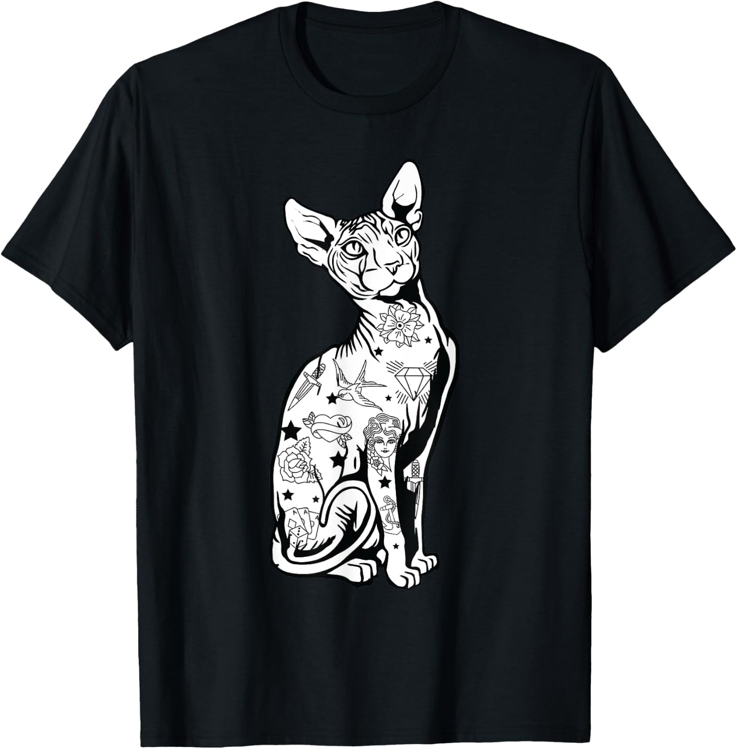 Goth Sphynx Hairless Cat Lovers with Tattoos T-Shirt - T-Shirt | Black