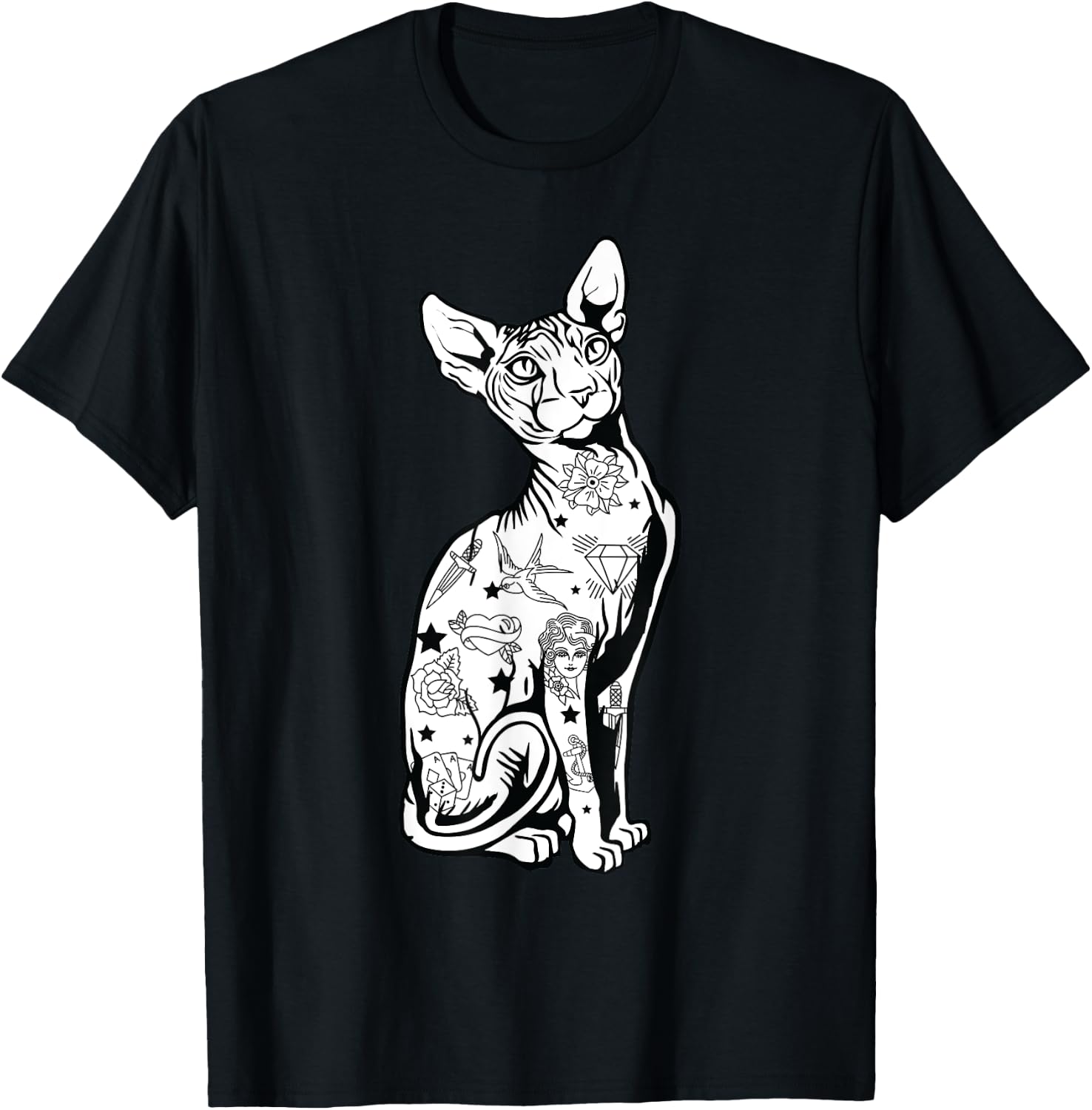 Goth Sphynx Hairless Cat Lovers with Tattoos T-Shirt - T-Shirt | Black