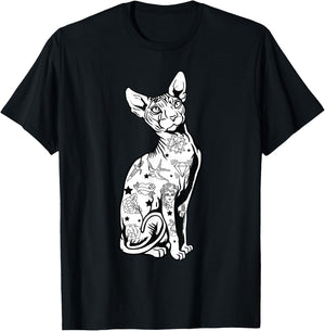 Goth Sphynx Hairless Cat Lovers with Tattoos T-Shirt - T-Shirt | Black