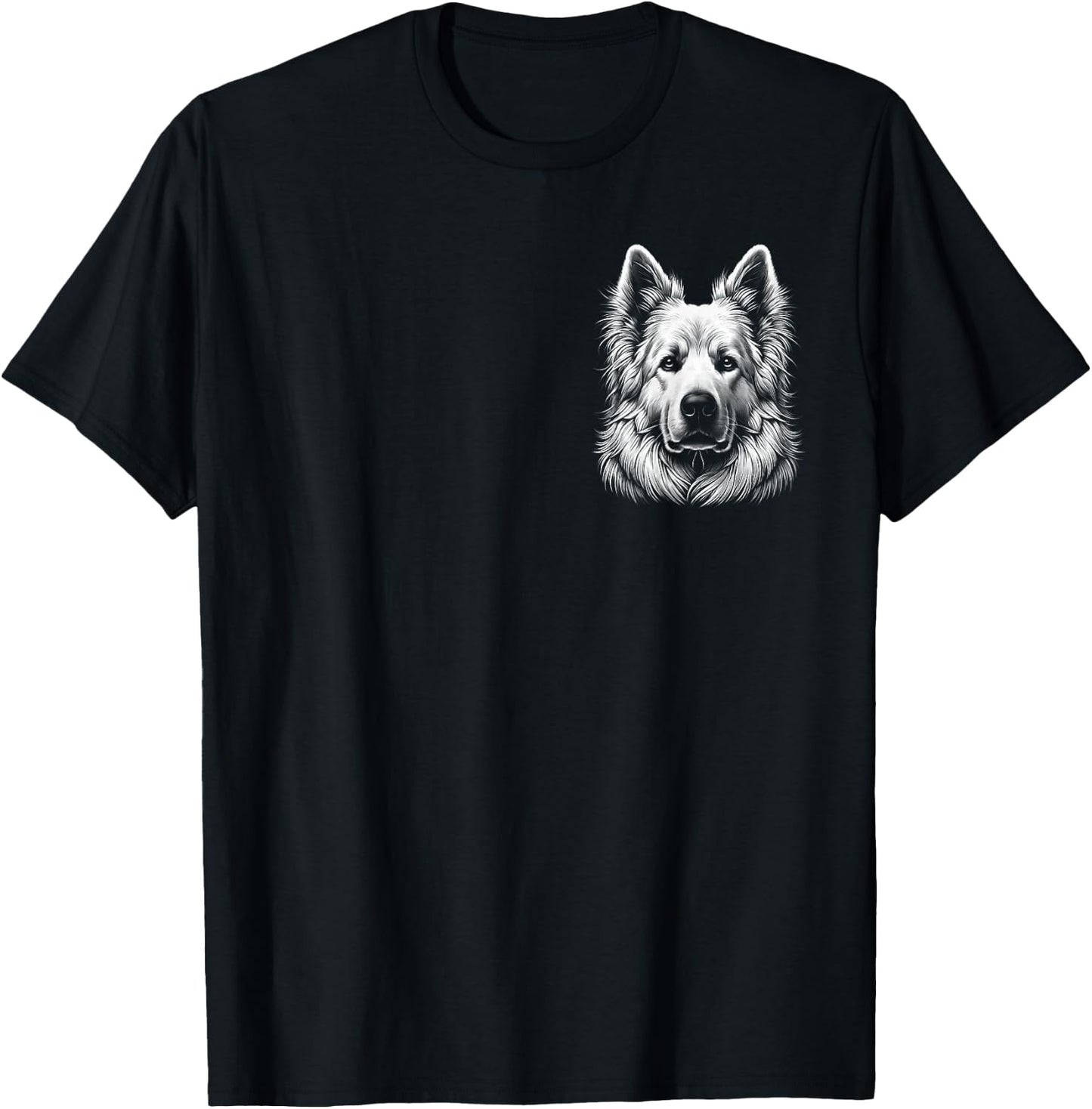 White Swiss Shepherd in portrait on chest , Black, S T-Shirt - T-Shirt | Black