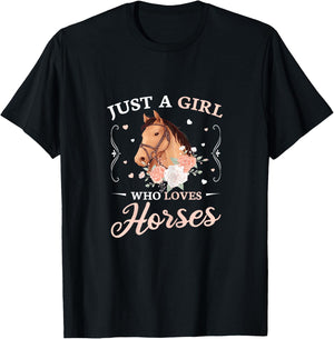 Just A Girl Who Loves Horses Cute Girls Horse T-Shirt - T-Shirt | Black
