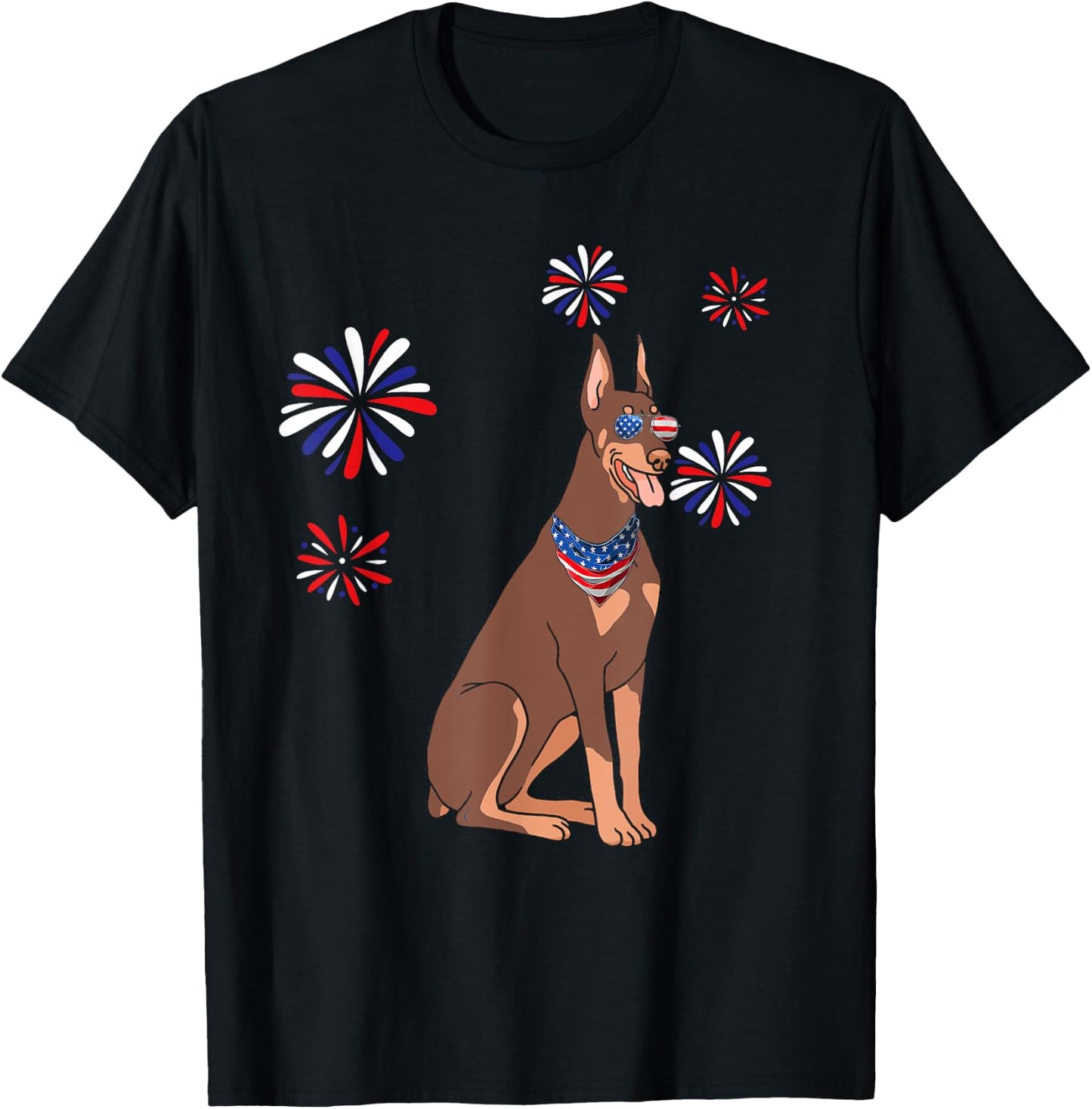 Patriotic Red Doberman USA Flag 4th of July Dog Lover T-Shirt - T-Shirt | Black