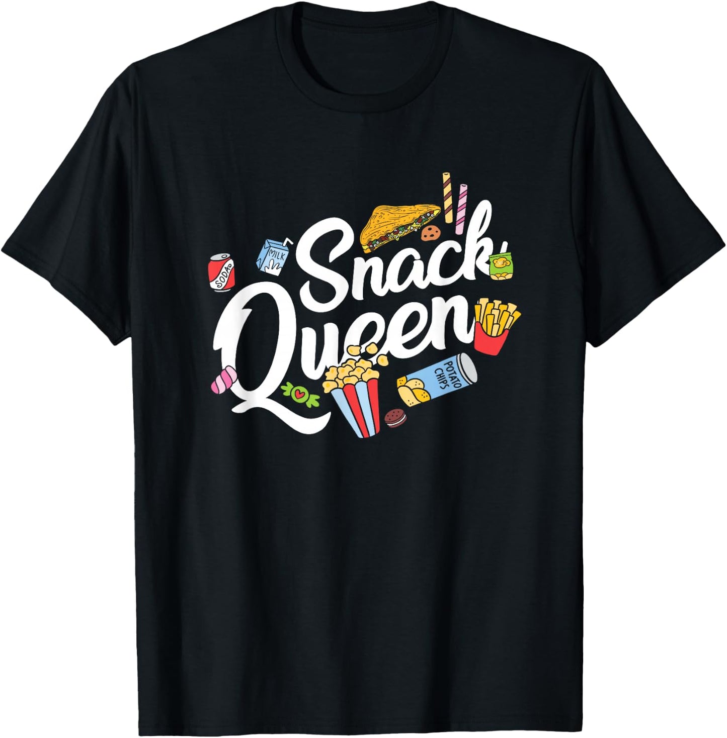 Funny Snack Lover Designs Girls Snack Queen T-Shirt - T-Shirt | Black